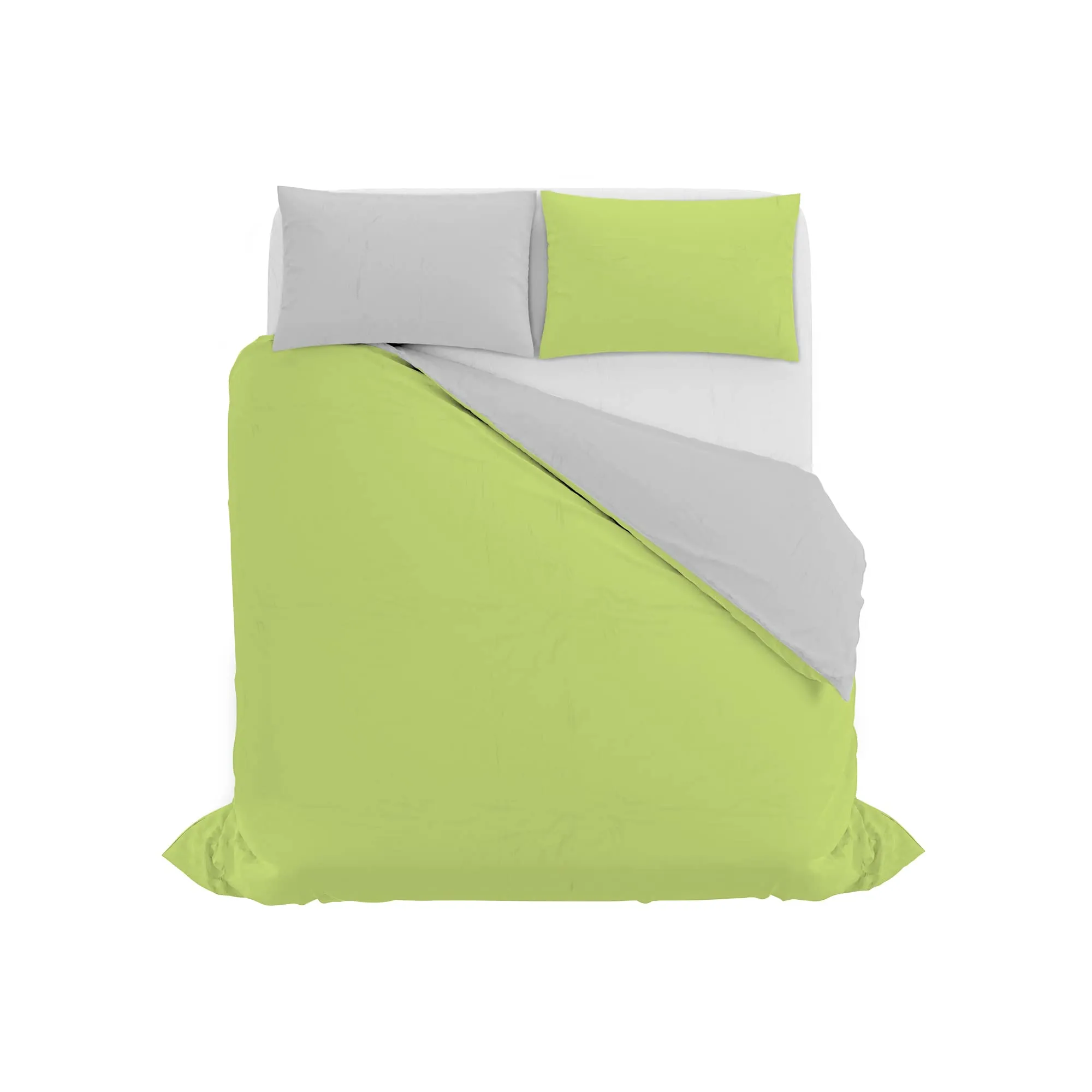 Italian Bed Linen Set Copripiumino 100% Cotone Natural Color, Matrimoniale, 250x200 cm, Verde Acido/Grigio Chiaro - immagine 10