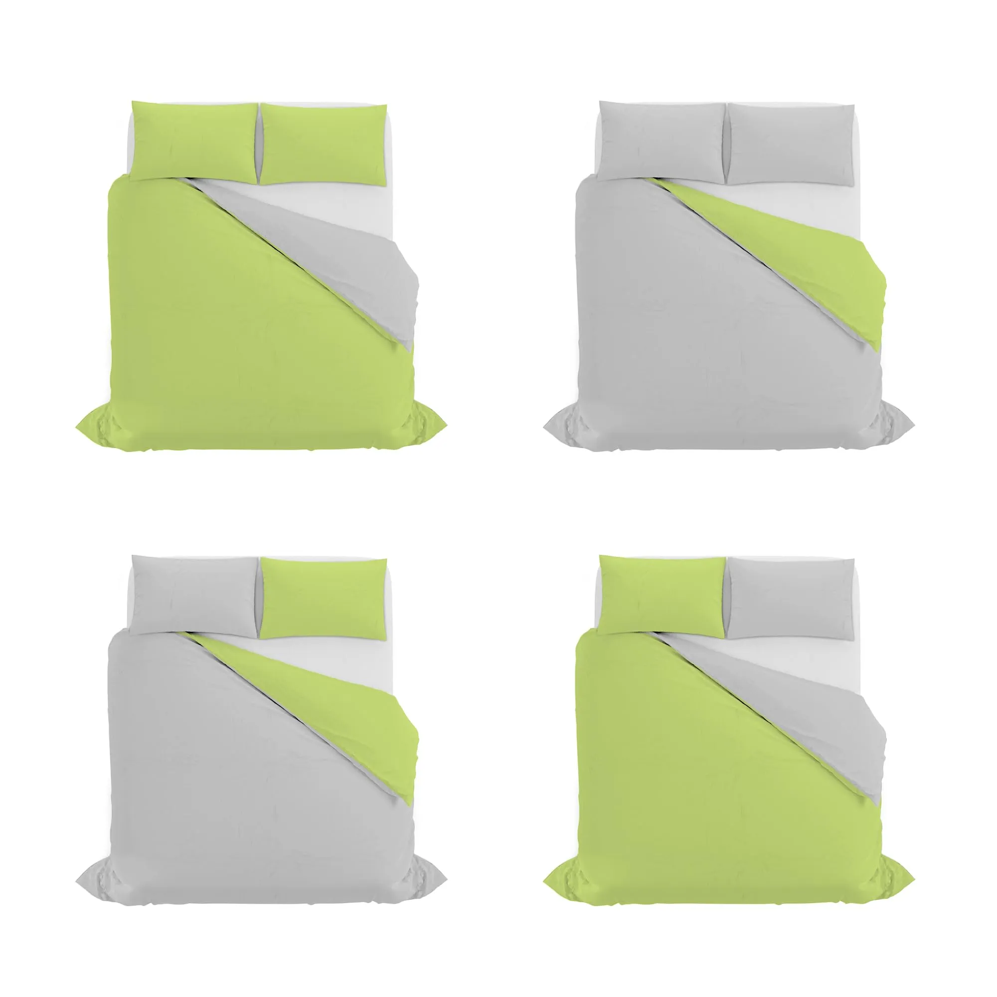 Italian Bed Linen Set Copripiumino 100% Cotone Natural Color, Matrimoniale, 250x200 cm, Verde Acido/Grigio Chiaro - immagine 11