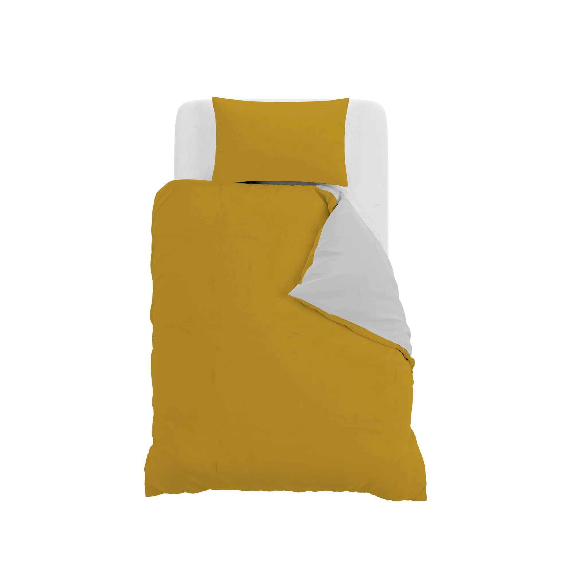 Italian Bed Linen Set Copripiumino 100% Cotone, Piazza e Mezza, 200x200 cm, Senape/Grigio Chiaro - immagine 10