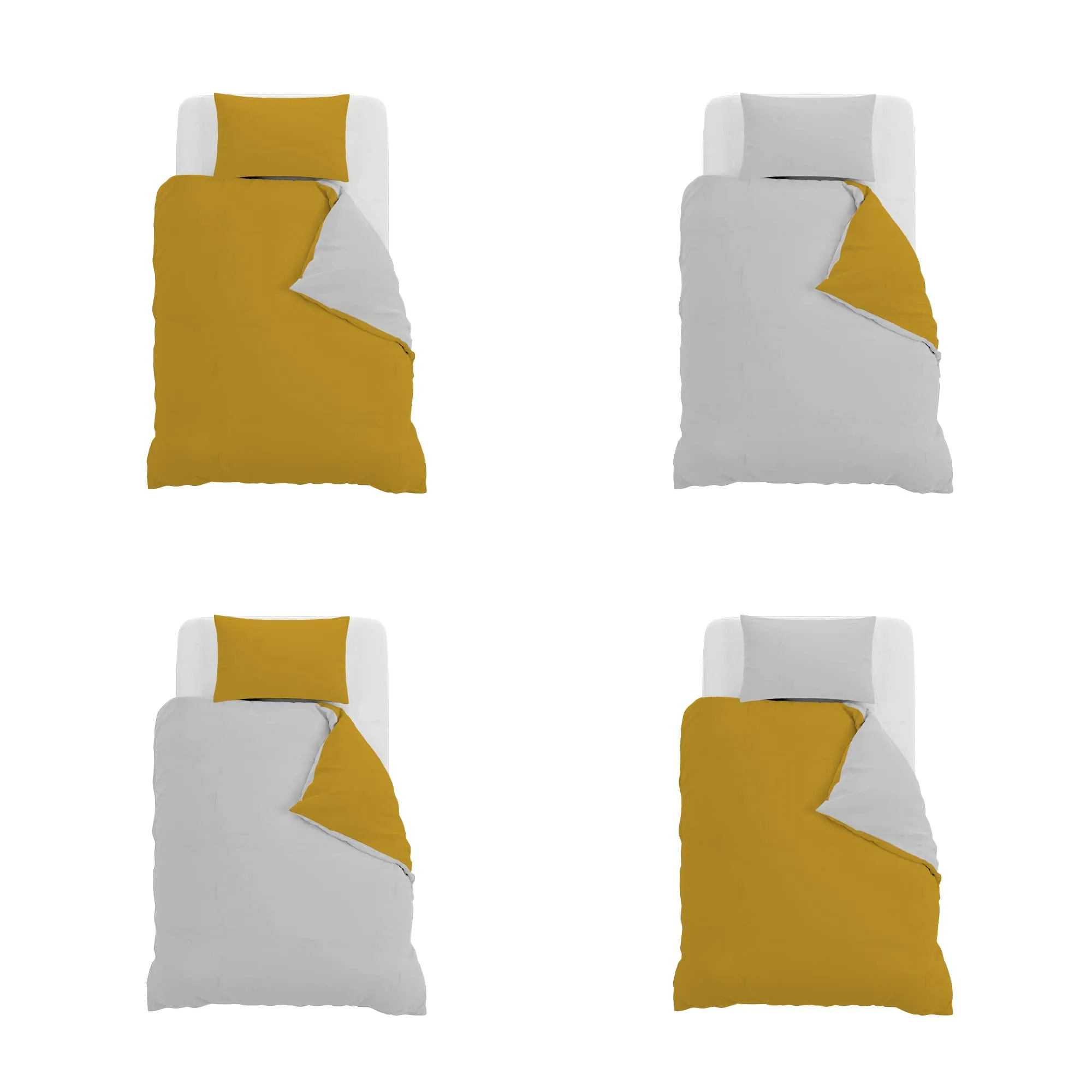 Italian Bed Linen Set Copripiumino 100% Cotone, Piazza e Mezza, 200x200 cm, Senape/Grigio Chiaro - immagine 11
