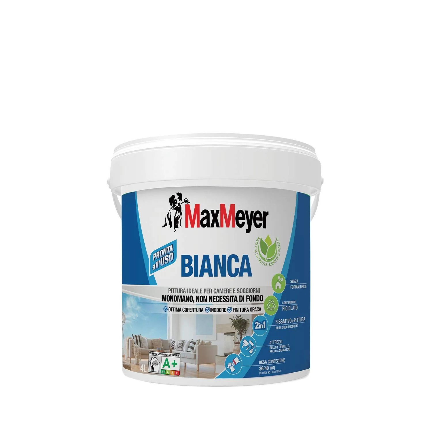 Maxmeyer Pittura per Interni Bianca Lavabile 2 in 1, 4 l - immagine 1