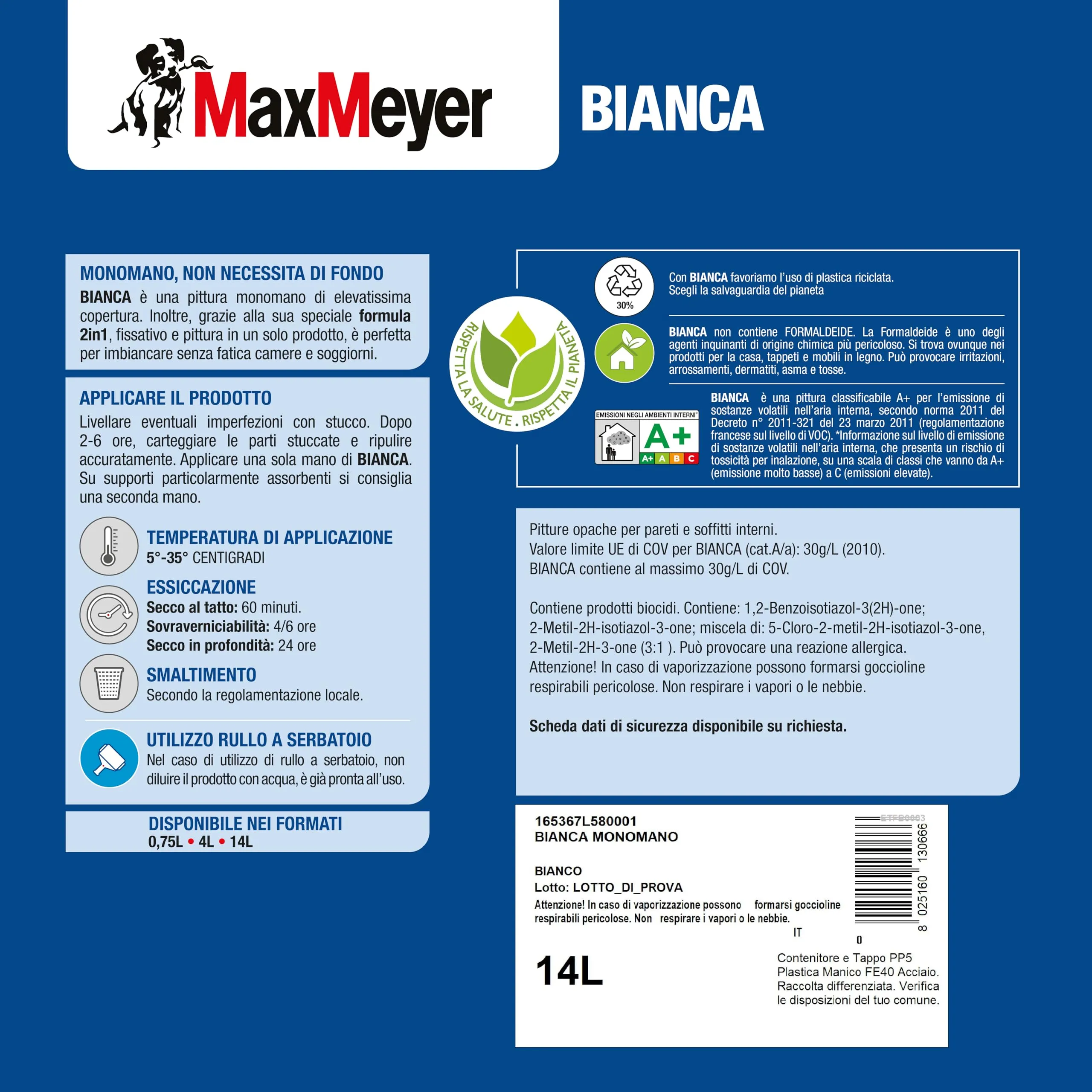MaxMeyer Pittura per interni, Bianca Lavabile Monomano 2 in 1, 14 l - immagine 2