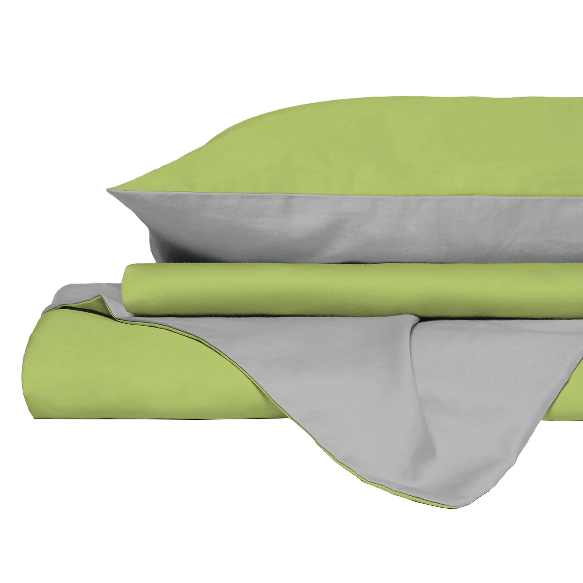 Italian Bed Linen Set Copripiumino 100% Cotone, 200x200 cm, Piazza e Mezza, Verde Acido/Grigio Chiaro - immagine 9