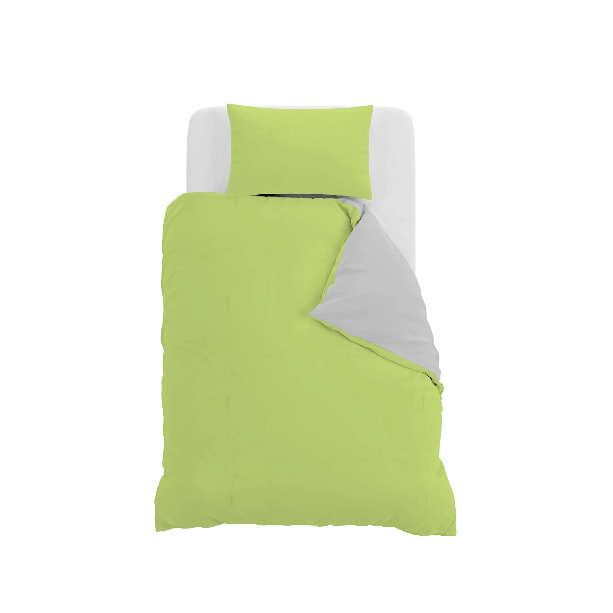 Italian Bed Linen Set Copripiumino 100% Cotone, 200x200 cm, Piazza e Mezza, Verde Acido/Grigio Chiaro - immagine 10