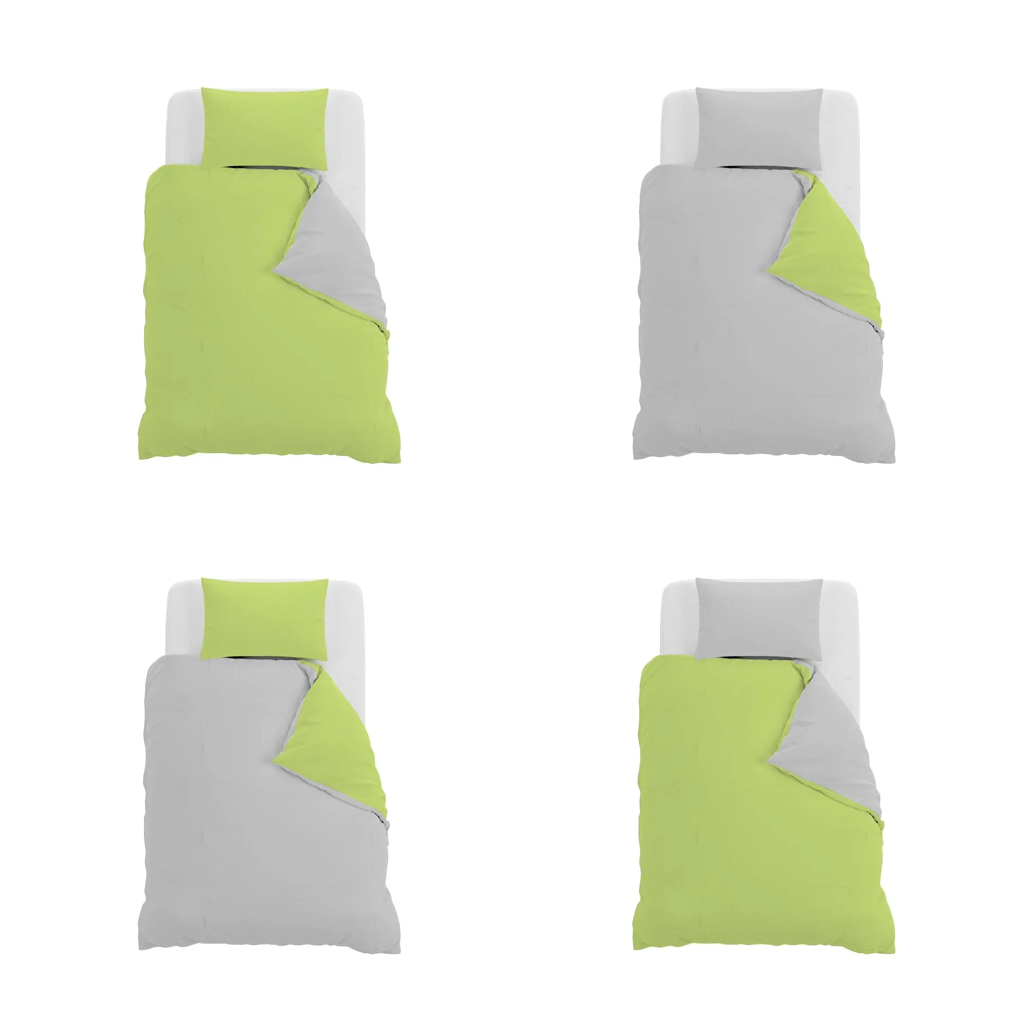 Italian Bed Linen Set Copripiumino 100% Cotone, 200x200 cm, Piazza e Mezza, Verde Acido/Grigio Chiaro - immagine 11