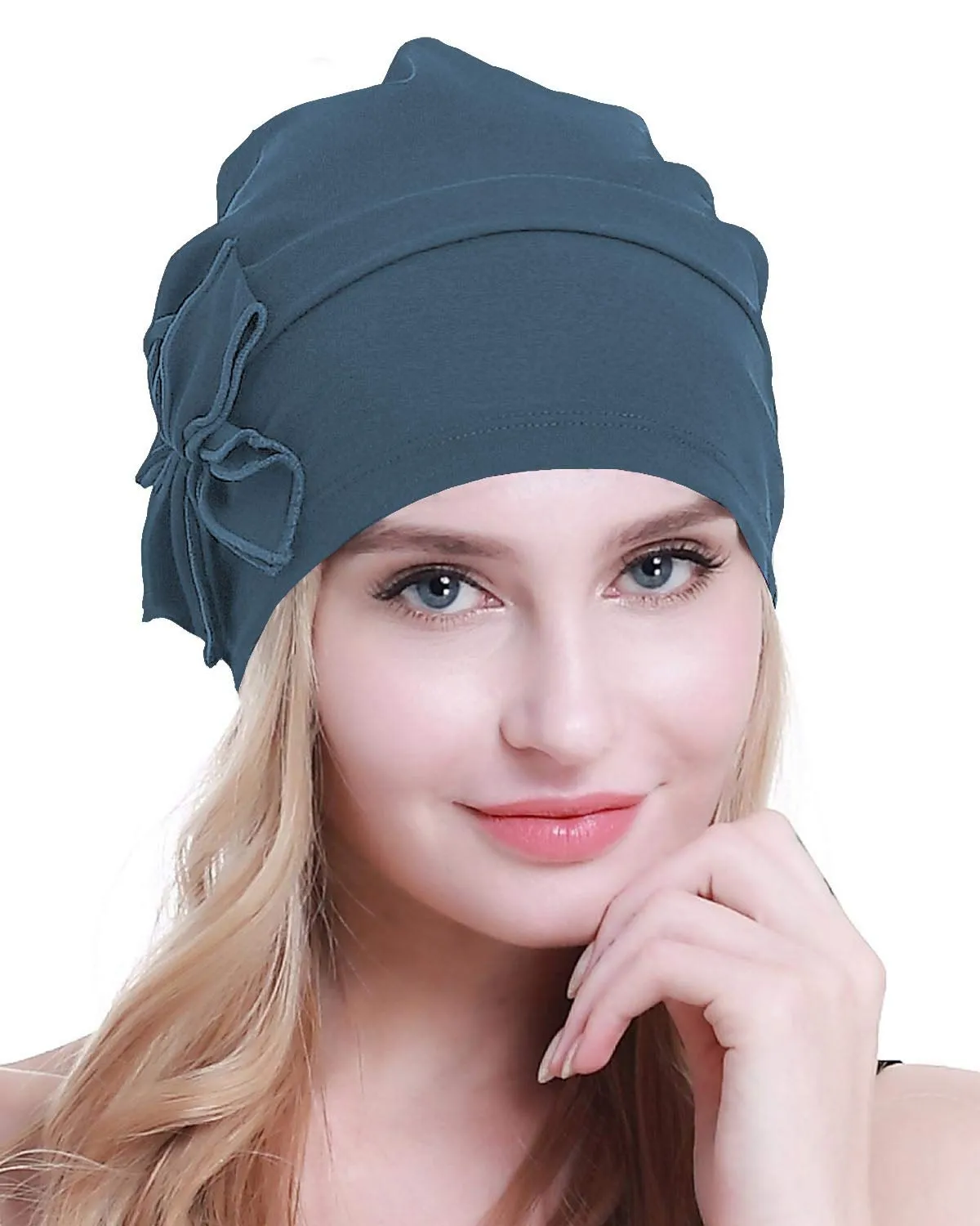 Osvyo Copricapo da donna in cotone biologico per chemioterapia, Ceruleano Blu, Taglia unica - immagine 1