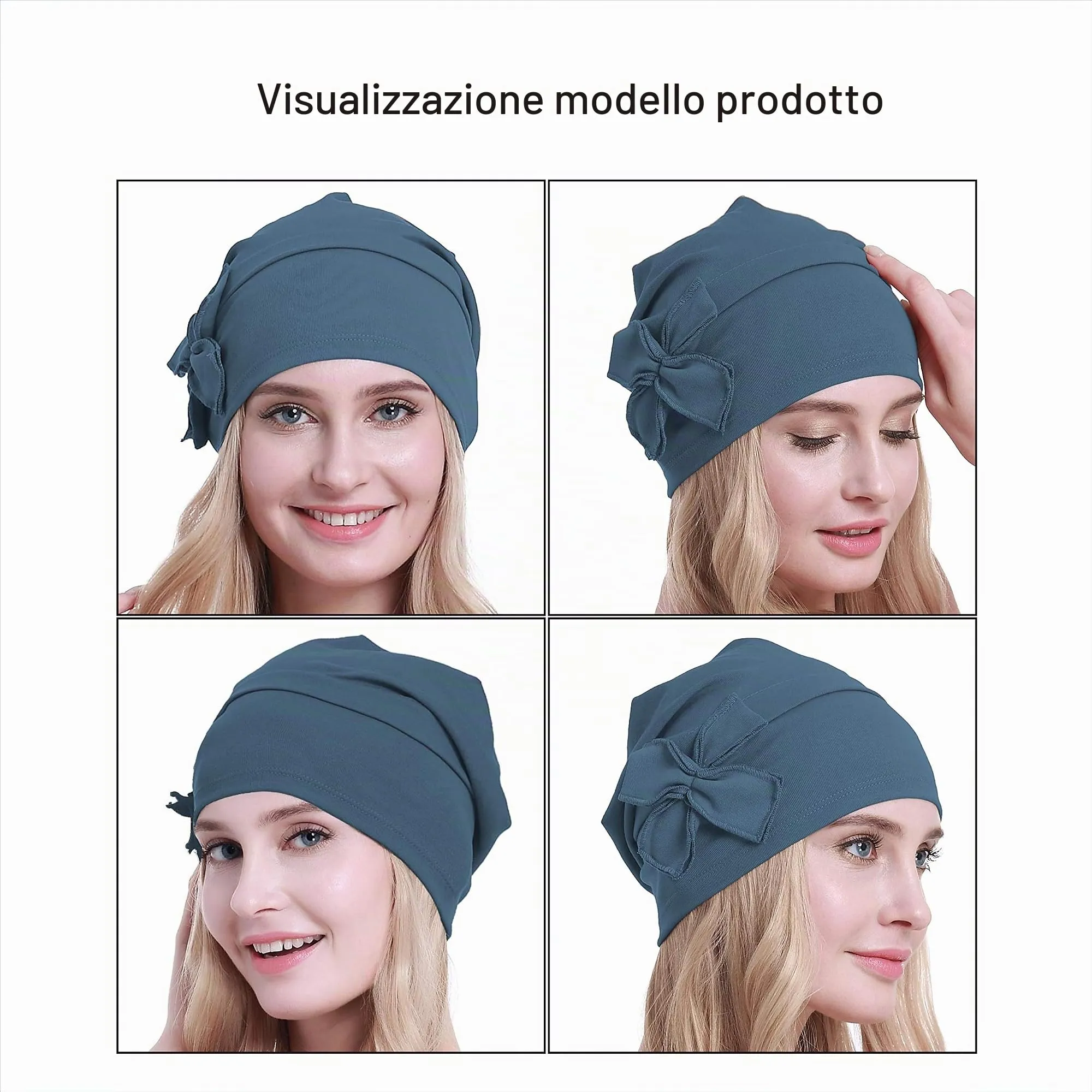 Osvyo Copricapo da donna in cotone biologico per chemioterapia, Ceruleano Blu, Taglia unica - immagine 2
