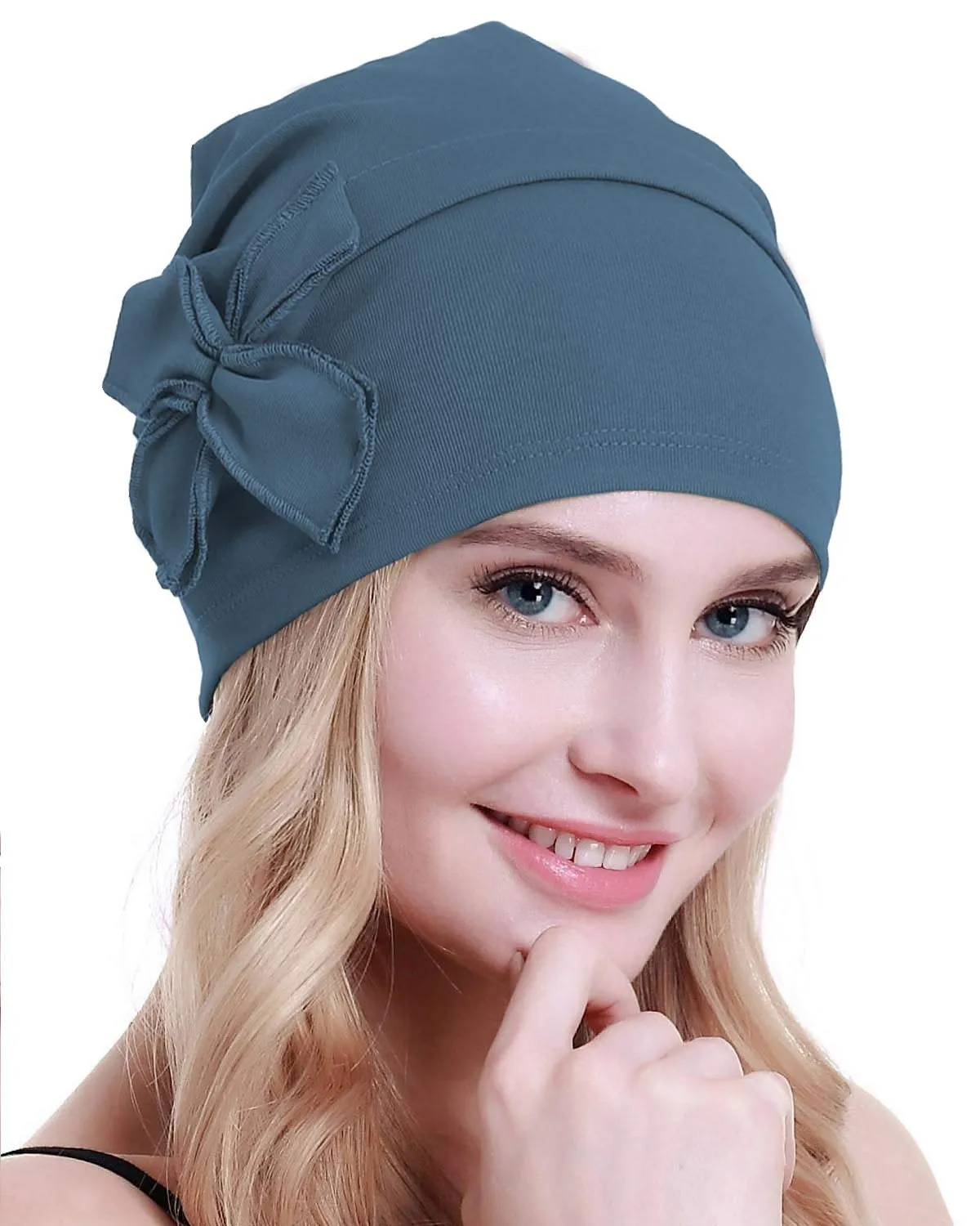 Osvyo Copricapo da donna in cotone biologico per chemioterapia, Ceruleano Blu, Taglia unica - immagine 5