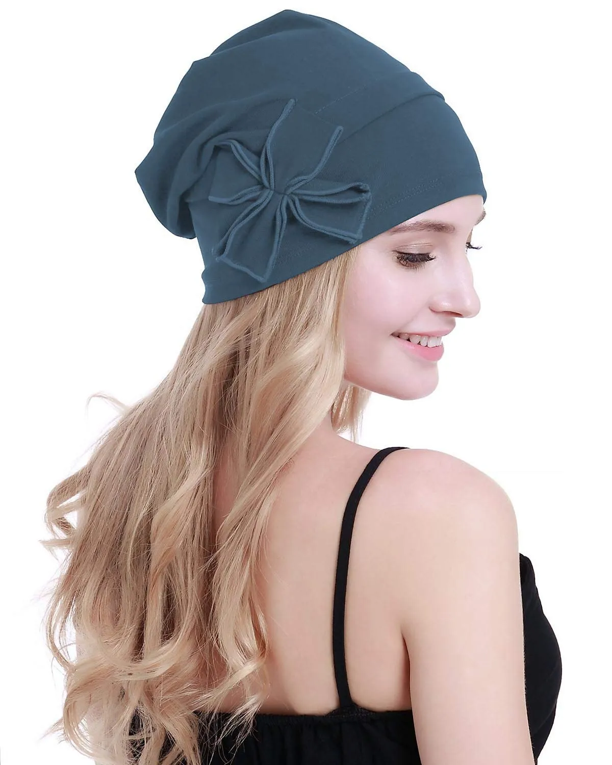 Osvyo Copricapo da donna in cotone biologico per chemioterapia, Ceruleano Blu, Taglia unica - immagine 6