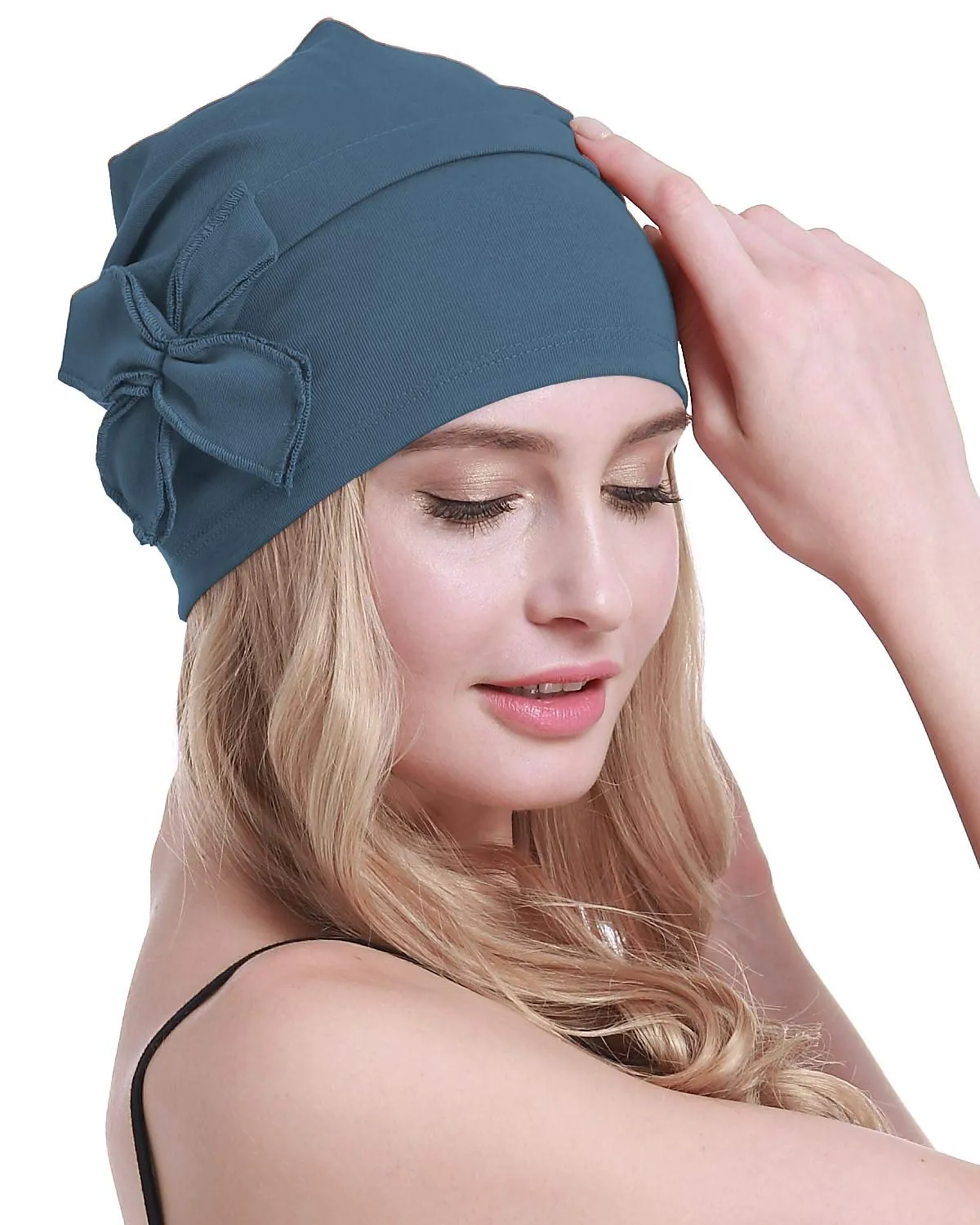 Osvyo Copricapo da donna in cotone biologico per chemioterapia, Ceruleano Blu, Taglia unica - immagine 7