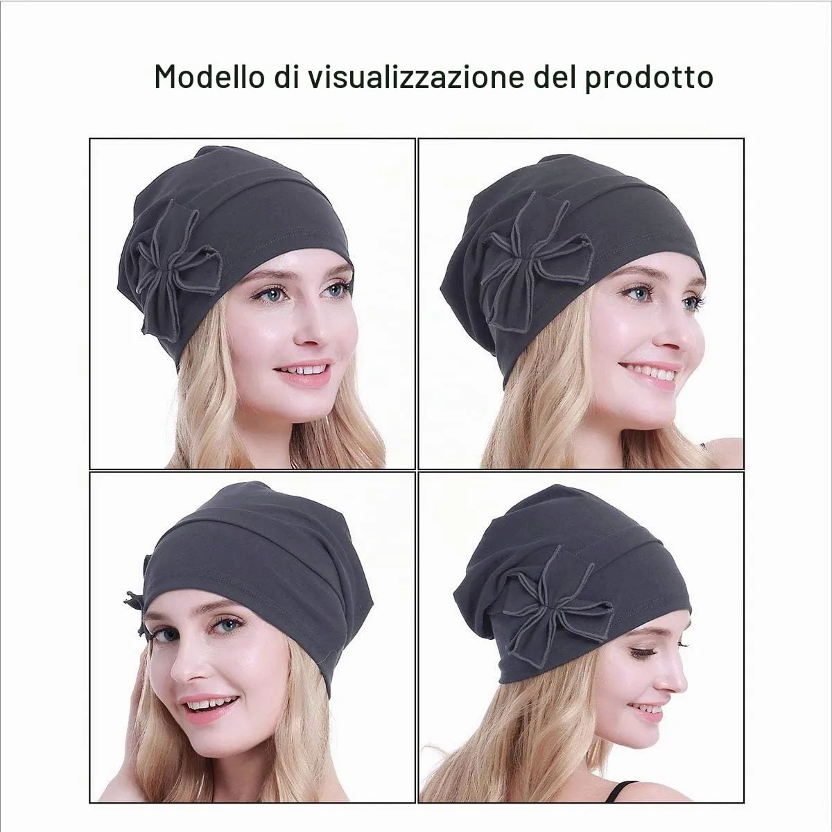 osvyo Copricapo da donna in cotone per chemioterapia, Grigio Scuro, Taglia unica - immagine 2