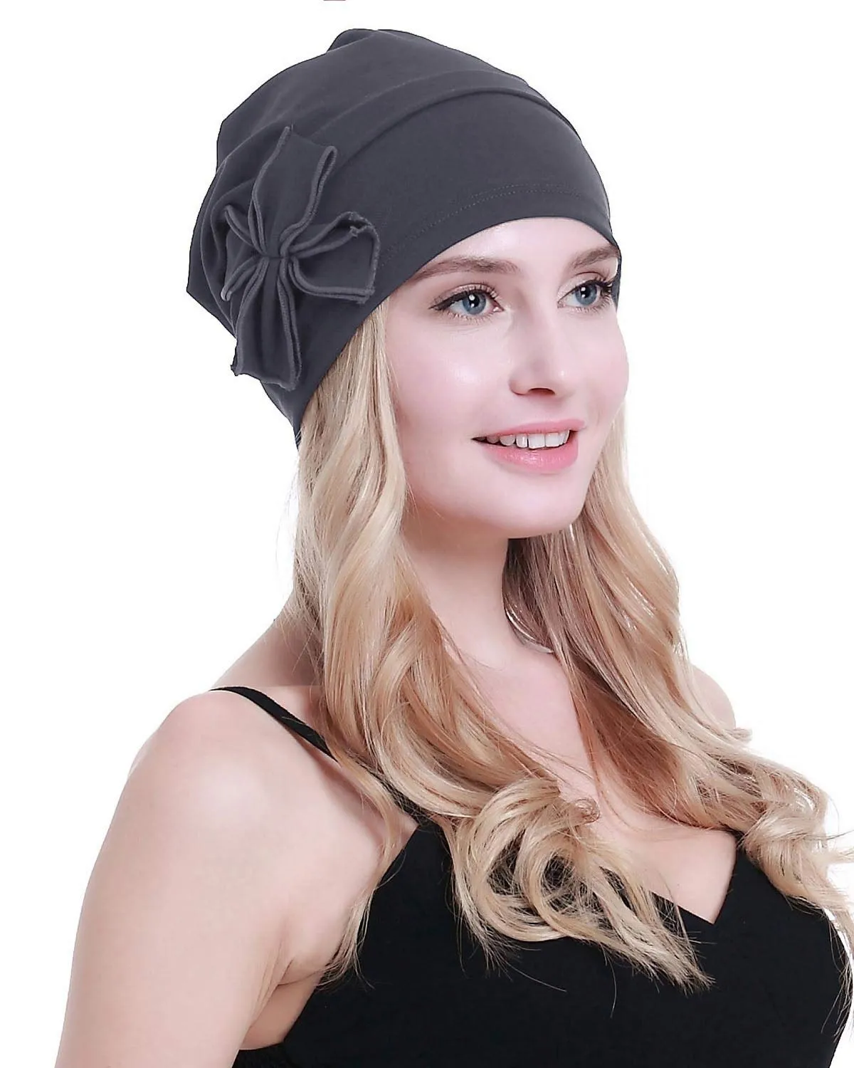 osvyo Copricapo da donna in cotone per chemioterapia, Grigio Scuro, Taglia unica - immagine 5