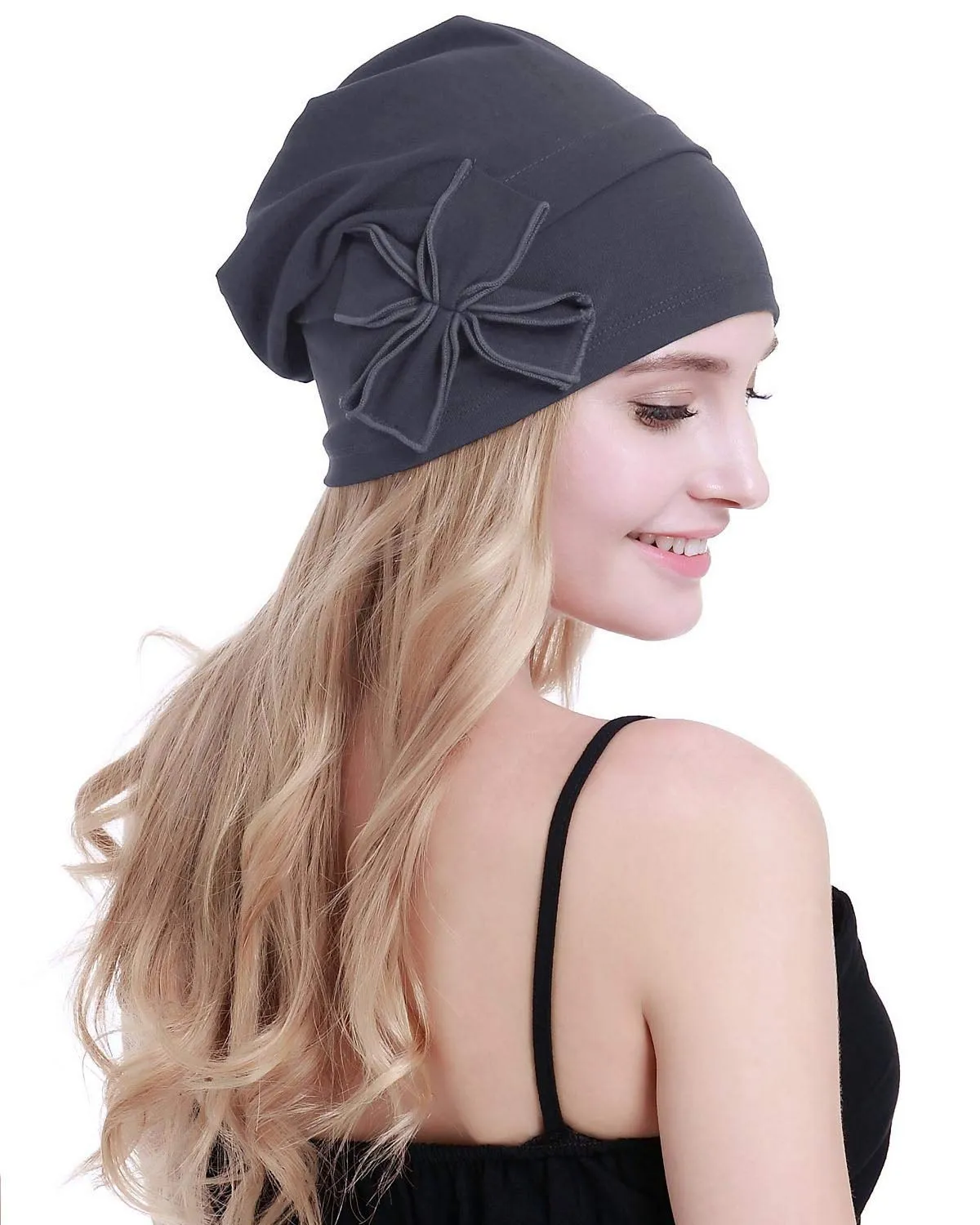 osvyo Copricapo da donna in cotone per chemioterapia, Grigio Scuro, Taglia unica - immagine 6