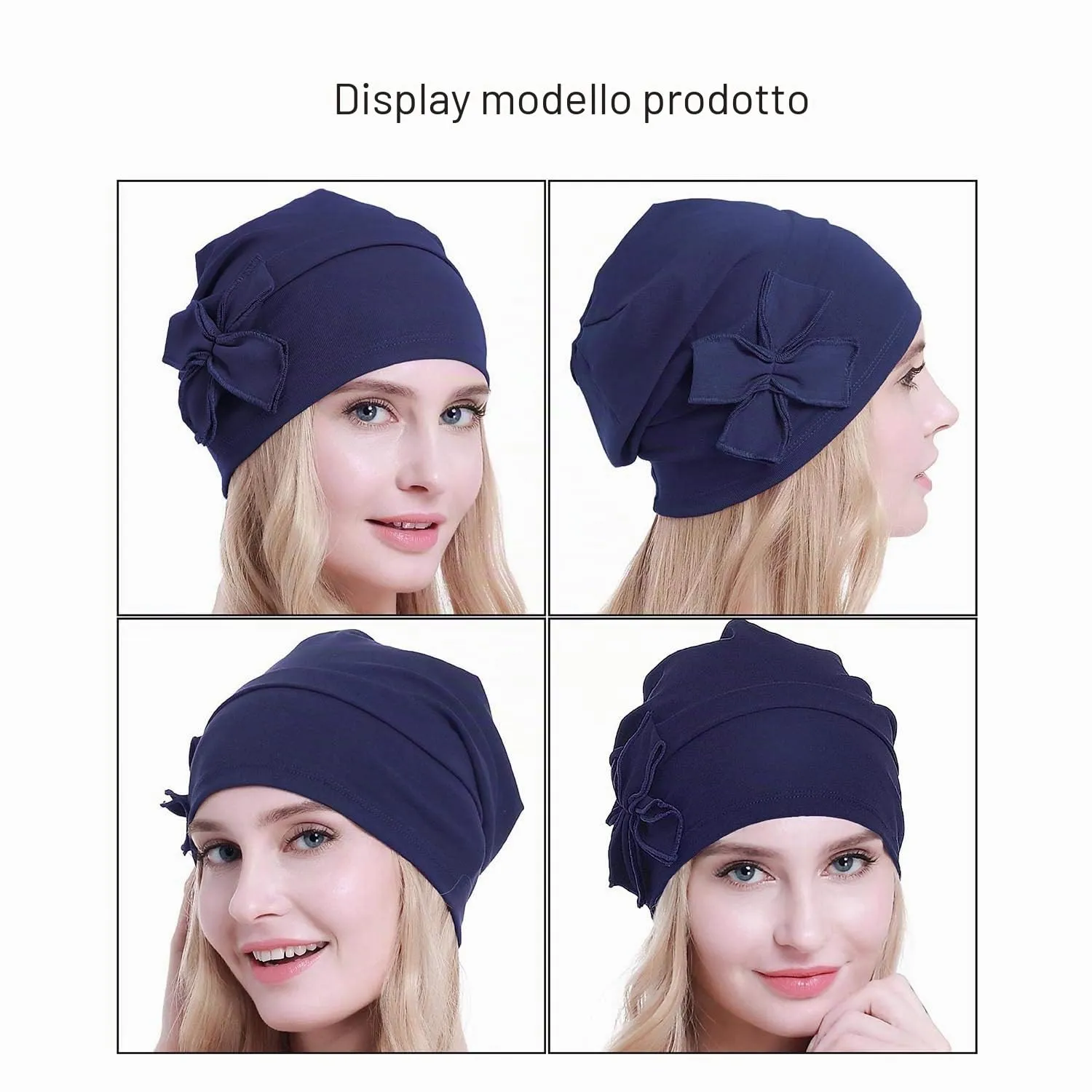 osvyo Copricapo da donna in cotone biologico per chemioterapia, Denim Blu, Taglia unica - immagine 2