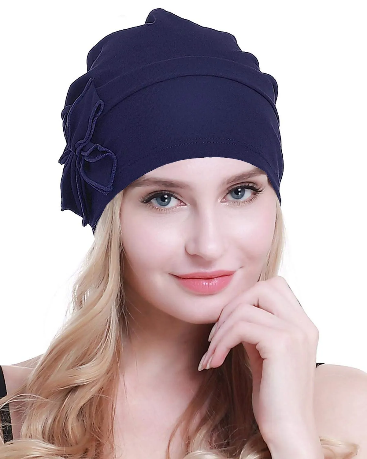 osvyo Copricapo da donna in cotone biologico per chemioterapia, Denim Blu, Taglia unica - immagine 5