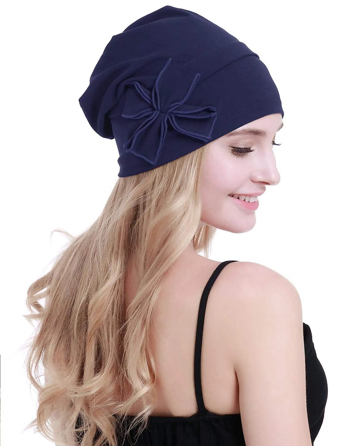 osvyo Copricapo da donna in cotone biologico per chemioterapia, Denim Blu, Taglia unica - immagine 6
