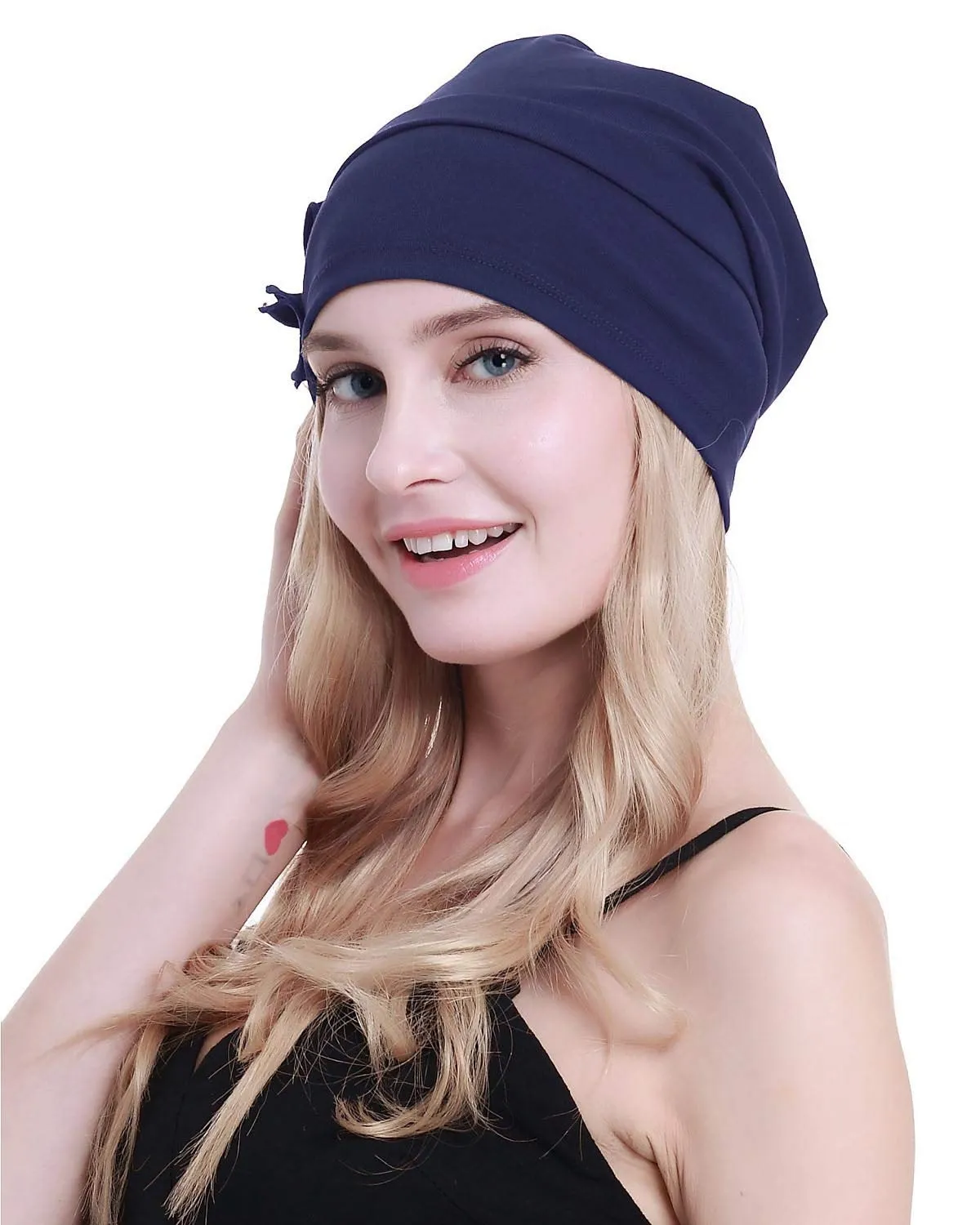 osvyo Copricapo da donna in cotone biologico per chemioterapia, Denim Blu, Taglia unica - immagine 7