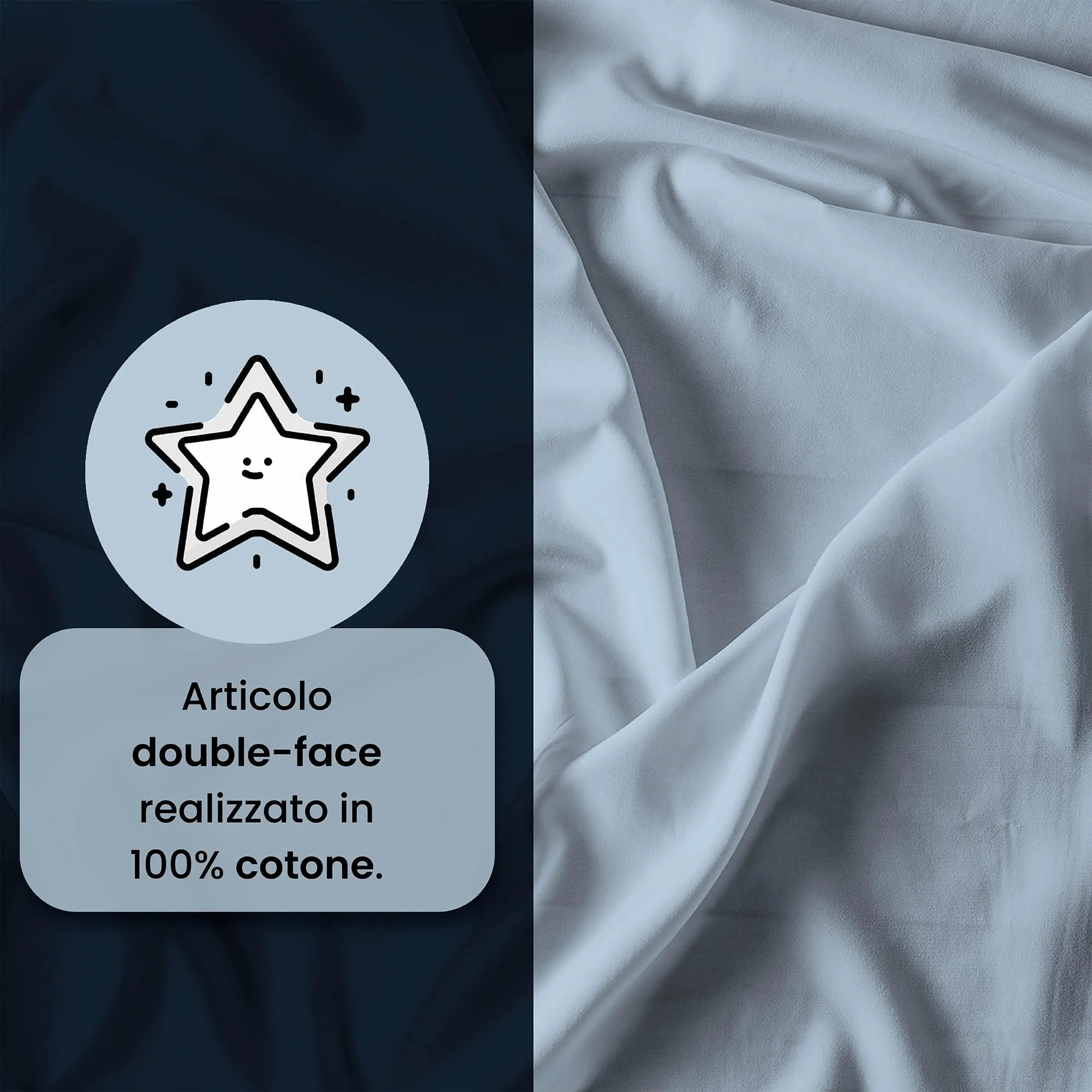 Italian Bed Linen Set Copripiumino 100% Cotone, Singolo, 150x200 cm, Blu Scuro/Azzurro - immagine 3