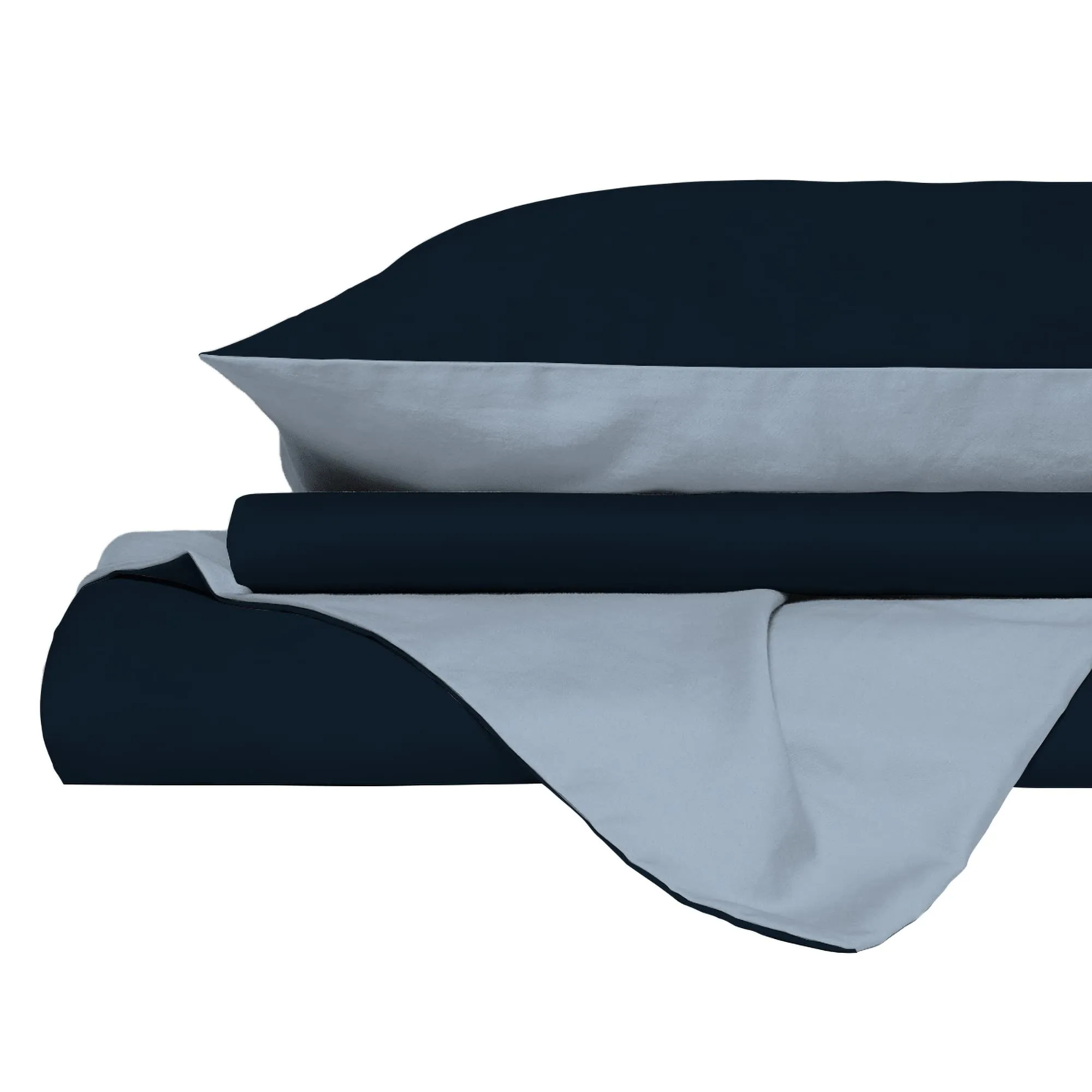 Italian Bed Linen Set Copripiumino 100% Cotone, Singolo, 150x200 cm, Blu Scuro/Azzurro - immagine 9
