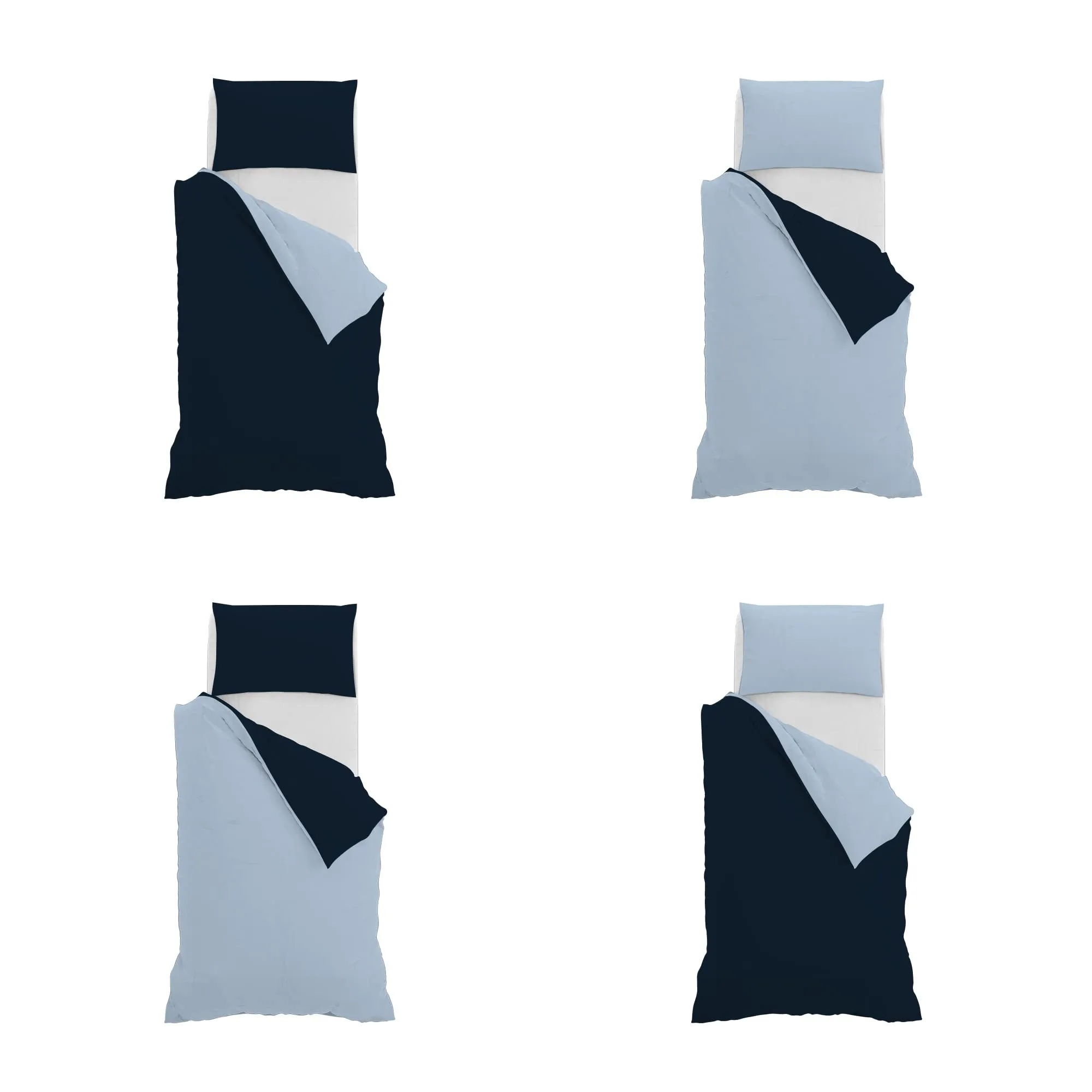 Italian Bed Linen Set Copripiumino 100% Cotone, Singolo, 150x200 cm, Blu Scuro/Azzurro - immagine 11