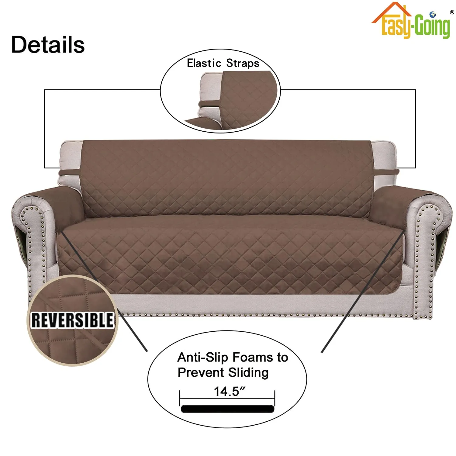 Easy-Going Fodera Reversibile per Divano Oversize 3 Posti per Cani, 198 cm, Marrone - immagine 3