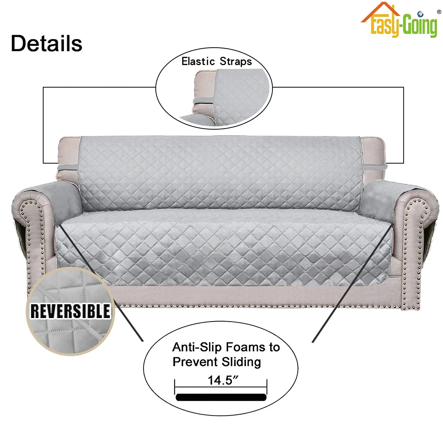 Easy-Going Copridivano Reversibile con 2 Cuscini, Oversized Loveseat, Grigio Chiaro - immagine 3