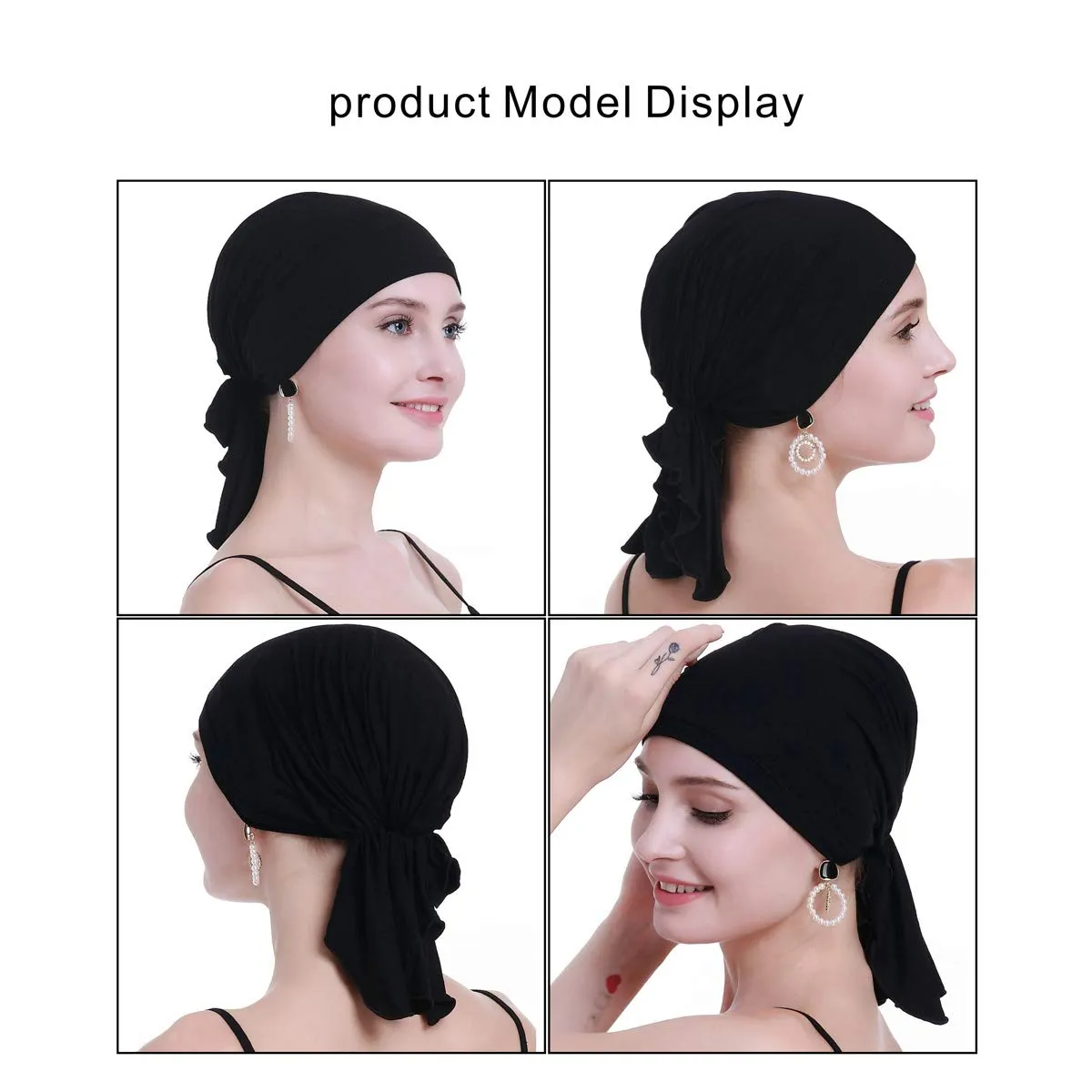 osvyo Copricapo in bambù per chemioterapia da donna, Bamboo Black1, Taglia unica - immagine 2