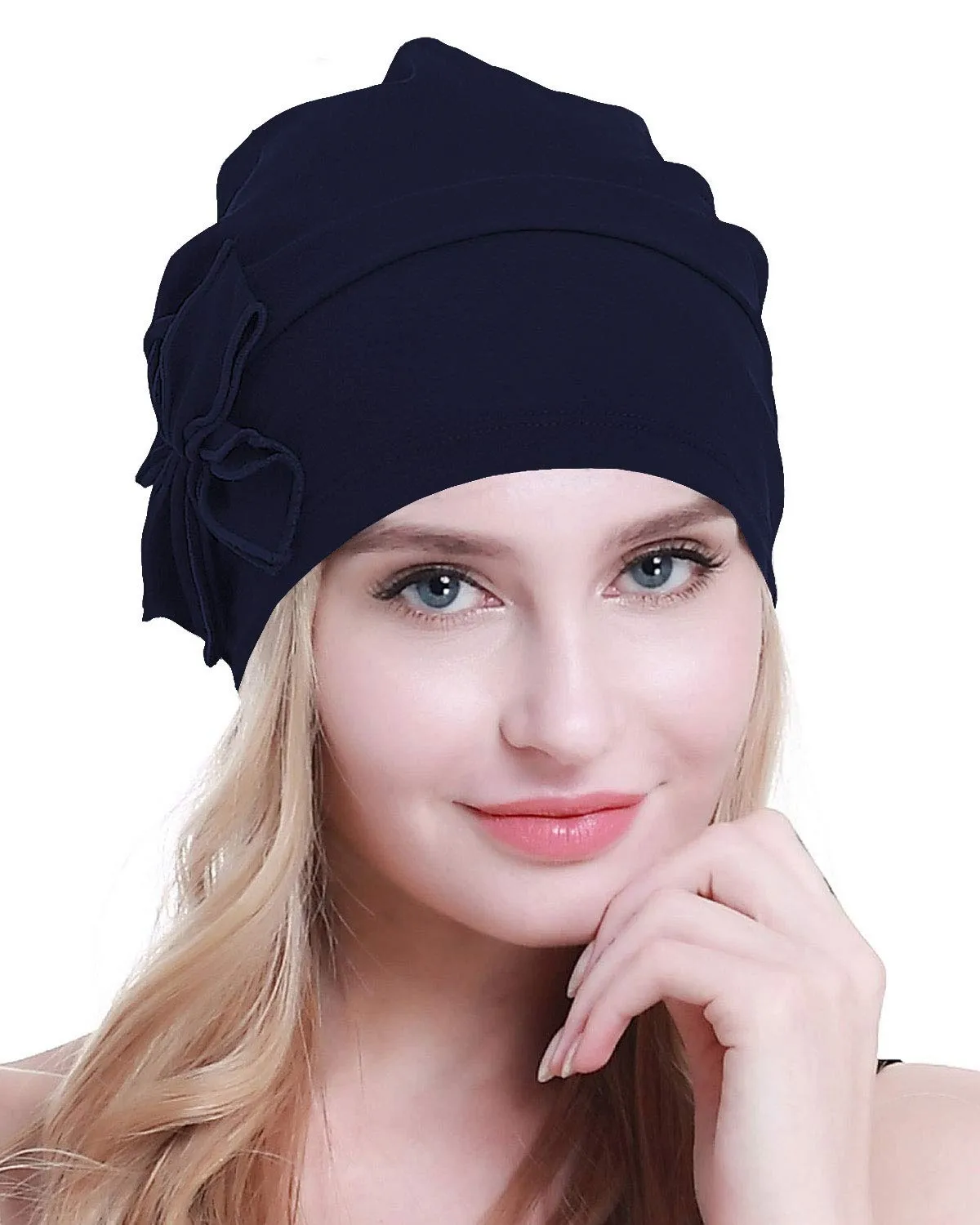 osvyo Copricapo da donna in cotone per chemioterapia, Blu Navy, Taglia unica - immagine 1
