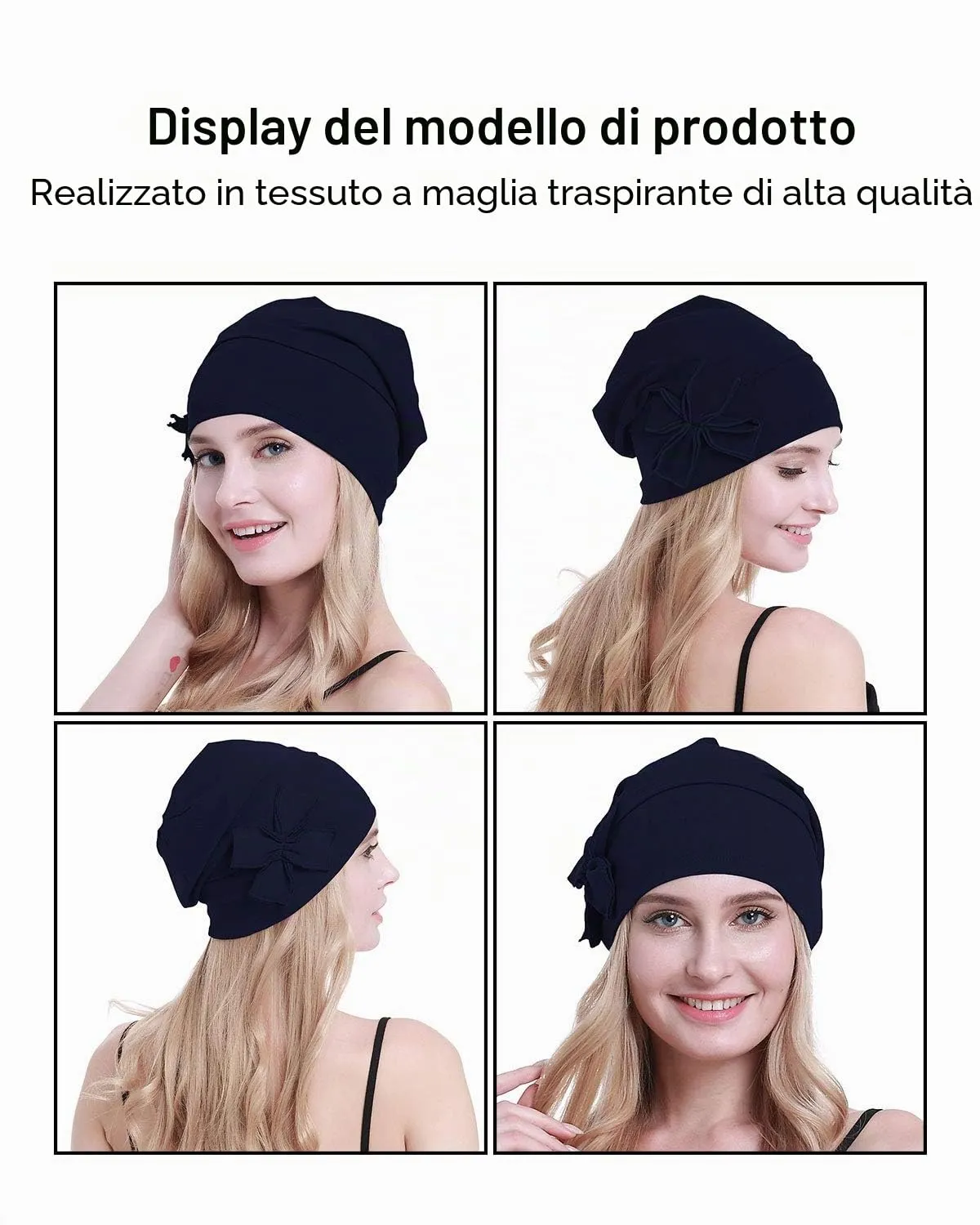 osvyo Copricapo da donna in cotone per chemioterapia, Blu Navy, Taglia unica - immagine 2