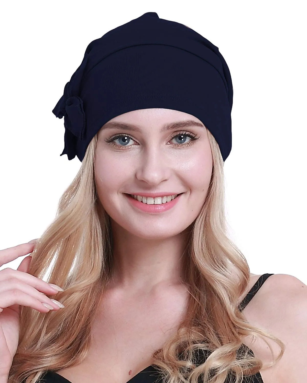 osvyo Copricapo da donna in cotone per chemioterapia, Blu Navy, Taglia unica - immagine 5