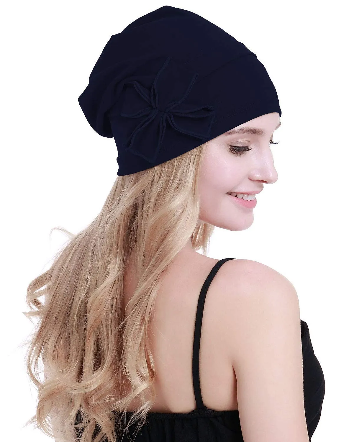 osvyo Copricapo da donna in cotone per chemioterapia, Blu Navy, Taglia unica - immagine 6