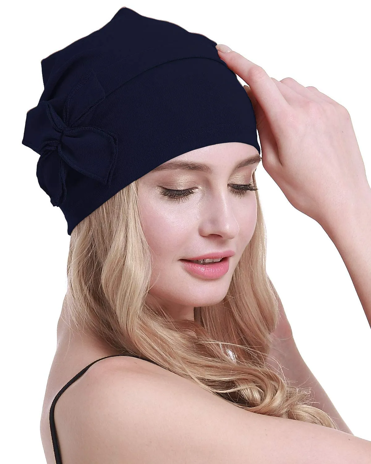 osvyo Copricapo da donna in cotone per chemioterapia, Blu Navy, Taglia unica - immagine 7