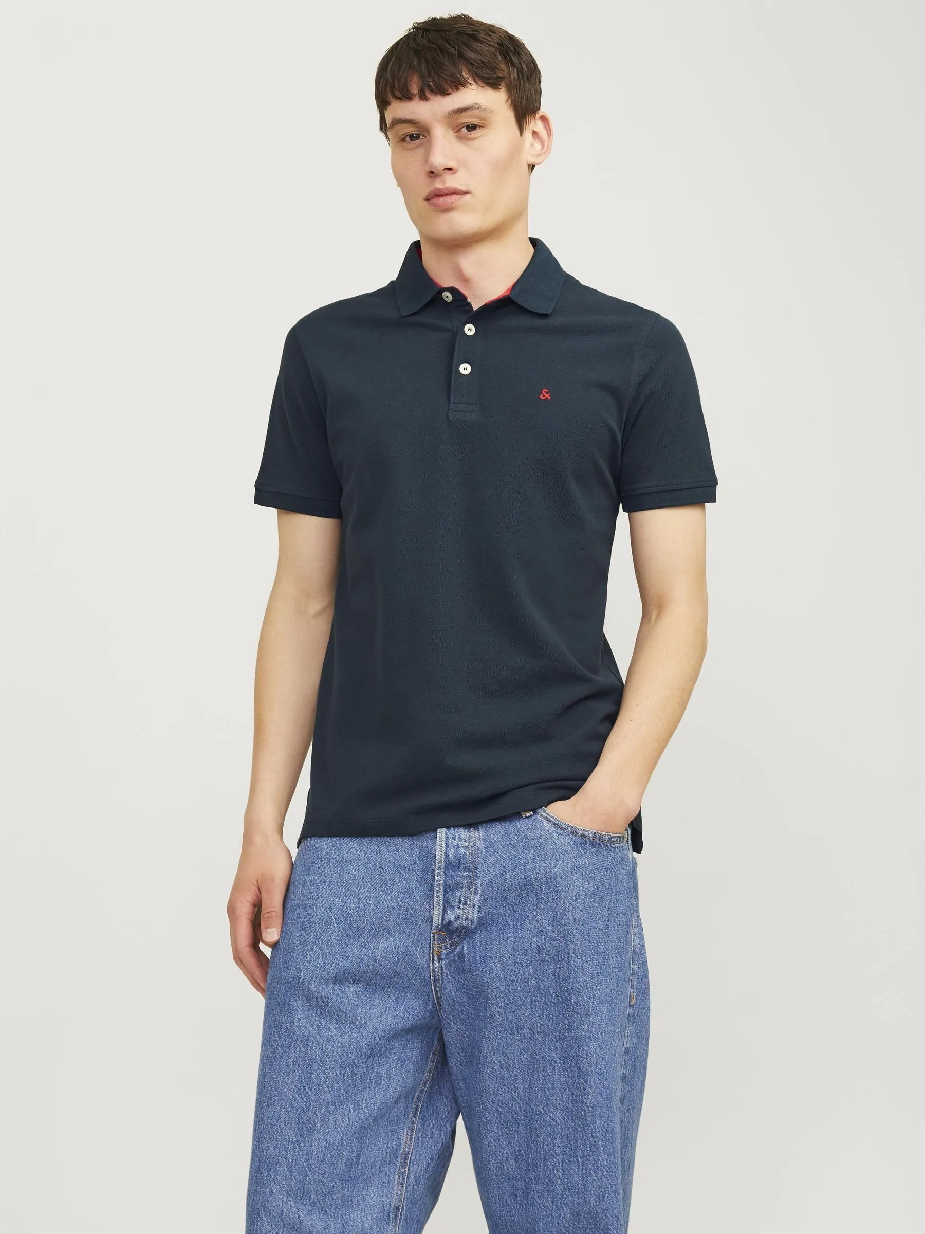 Jack & Jones Jjepaulos Polo SS Noos, Navy Blazer/True Red, Slim Fit, M - immagine 2