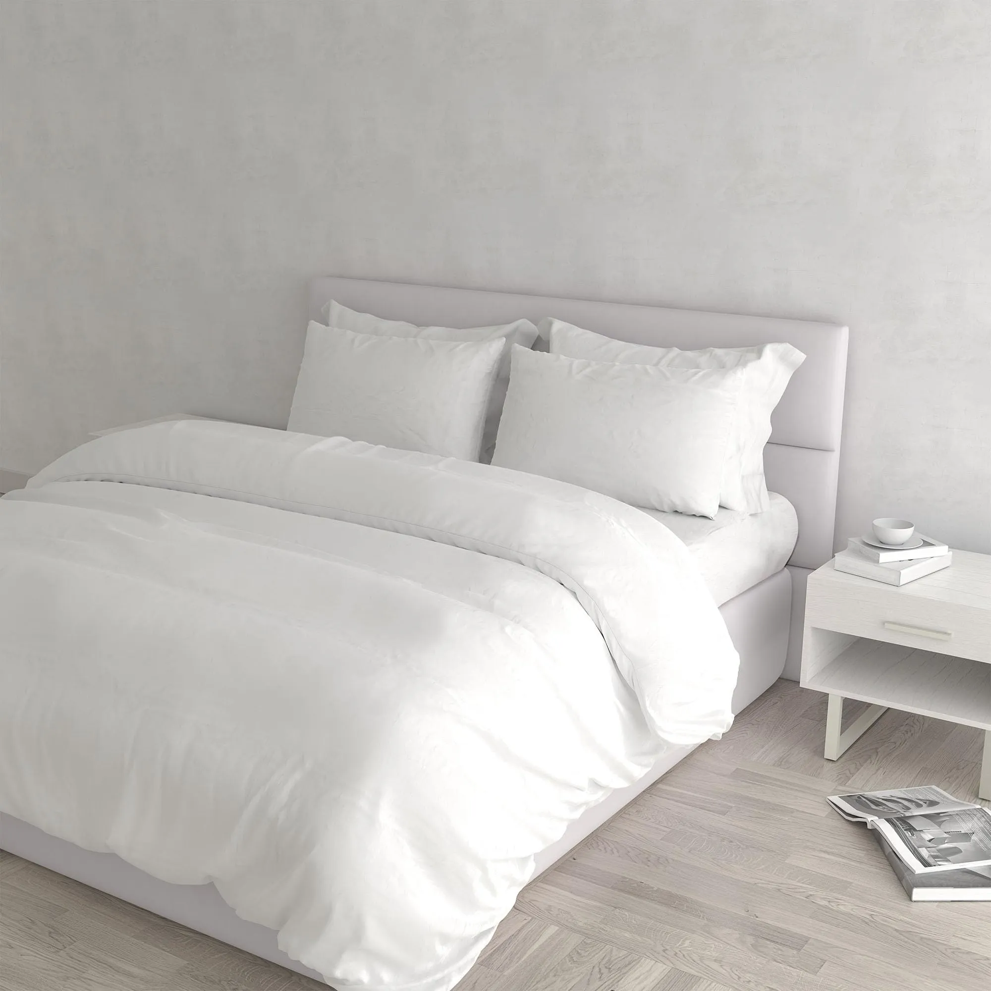 Italian Bed Linen Set Copripiumino 100% Cotone, Matrimoniale, 250x200 cm, Bianco/Bianco - immagine 1