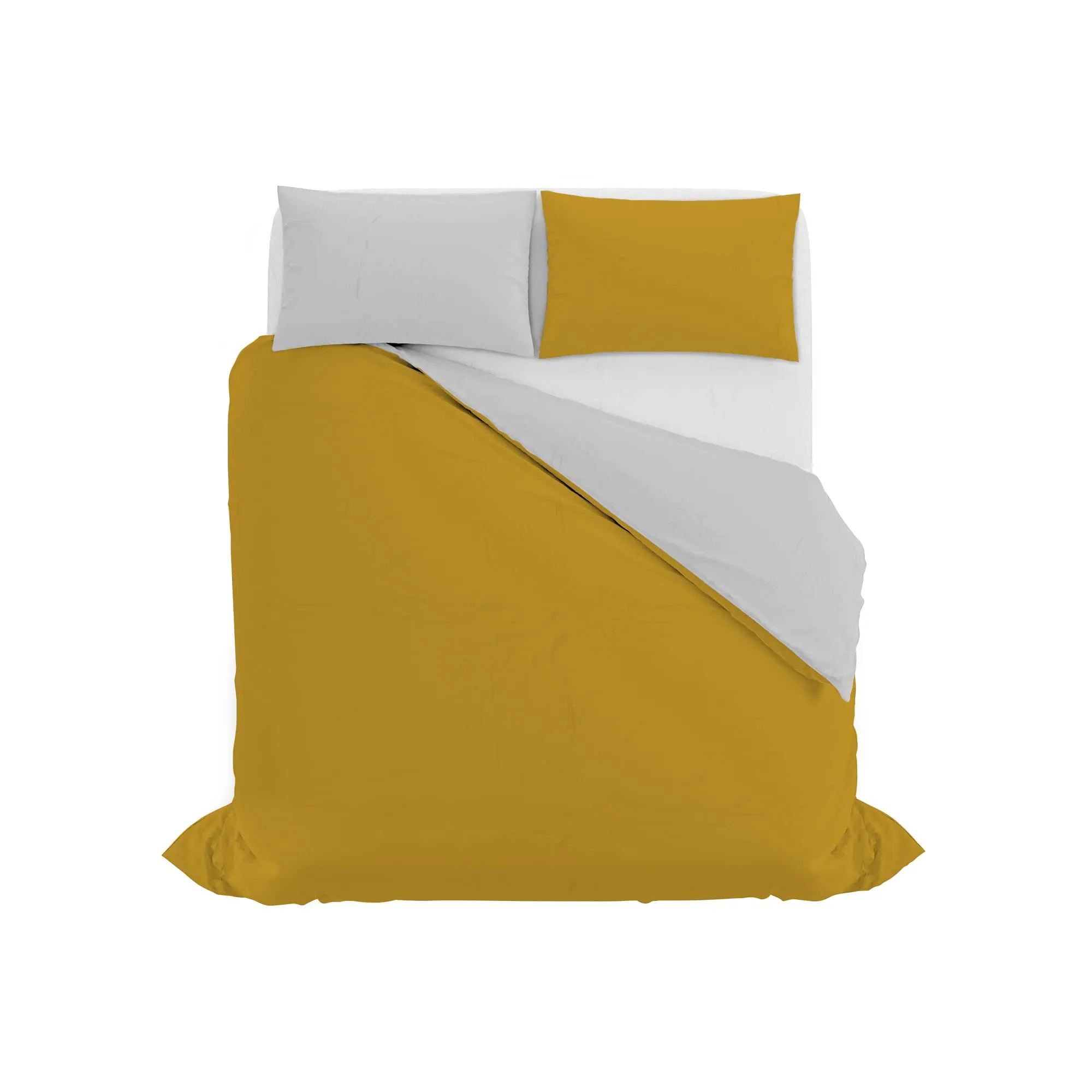 Italian Bed Linen Set Copripiumino 100% Cotone Matrimoniale 250x200 cm, Senape/Grigio Chiaro - immagine 10