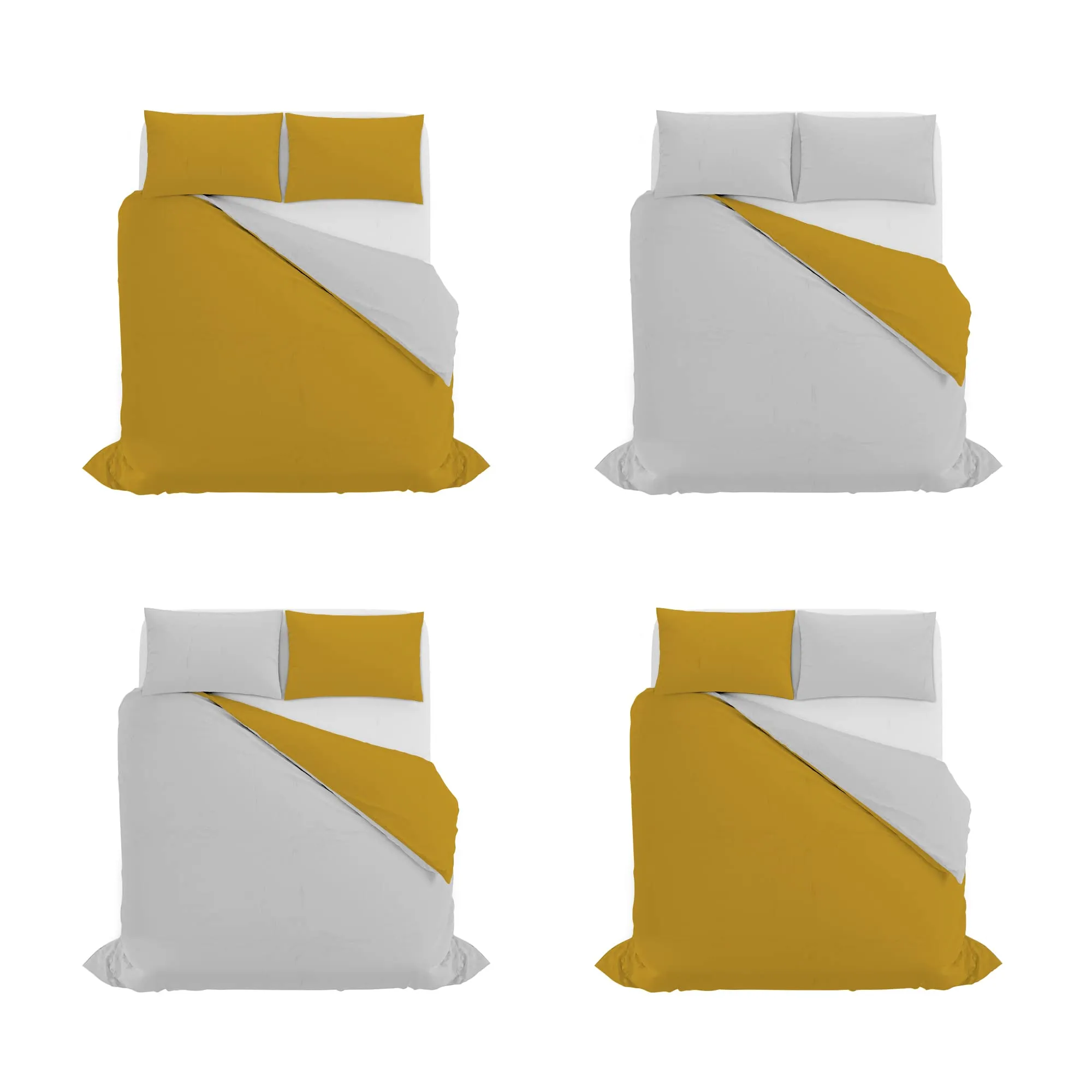 Italian Bed Linen Set Copripiumino 100% Cotone Matrimoniale 250x200 cm, Senape/Grigio Chiaro - immagine 11