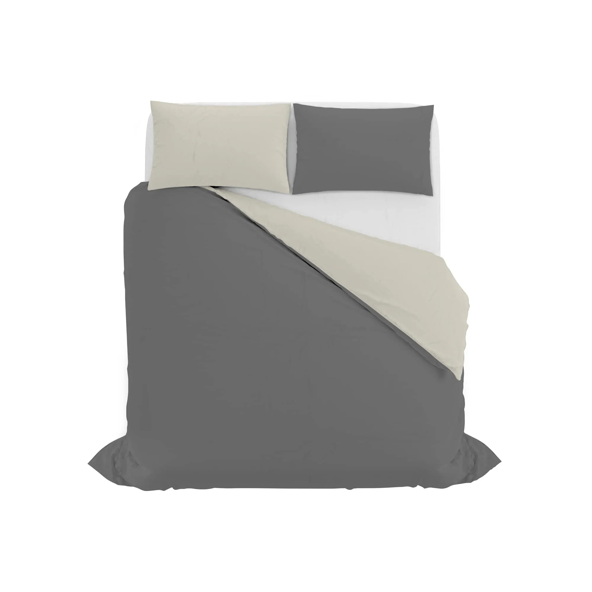 Italian Bed Linen Set Copripiumino 100% Cotone, Matrimoniale, 250x200 cm, Grigio Scuro/Panna - immagine 10