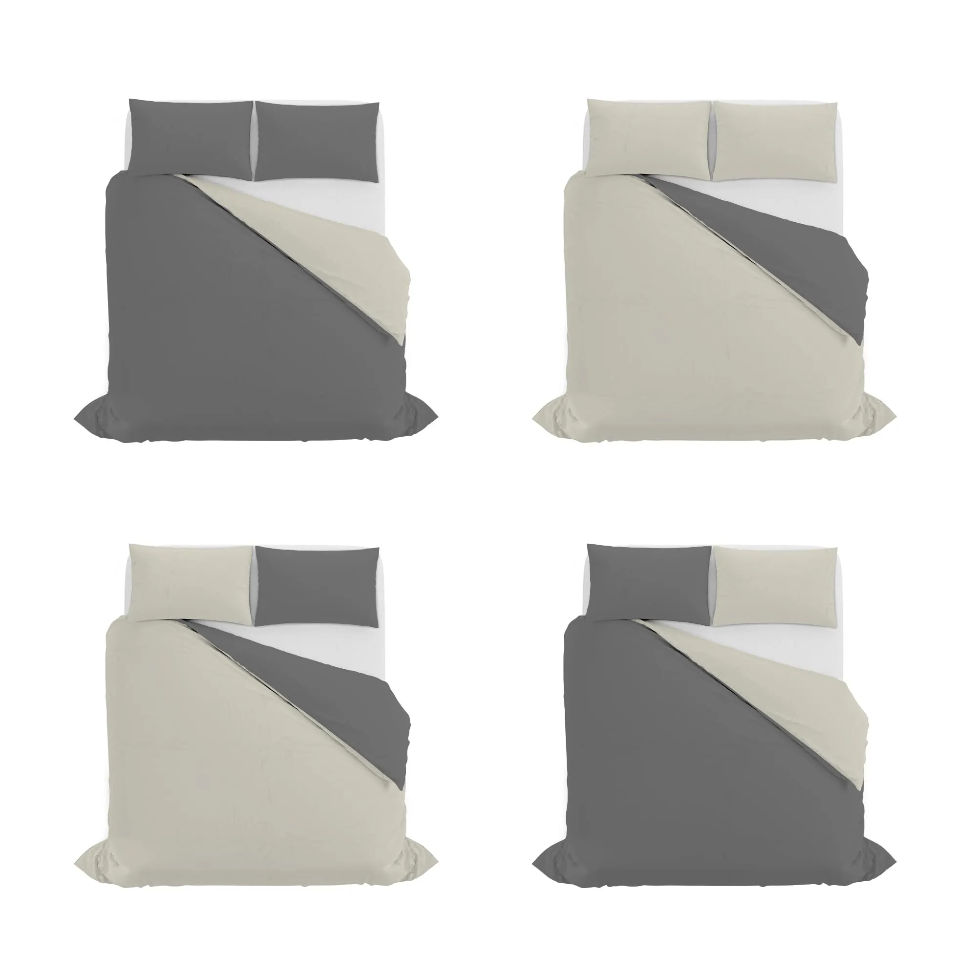 Italian Bed Linen Set Copripiumino 100% Cotone, Matrimoniale, 250x200 cm, Grigio Scuro/Panna - immagine 11