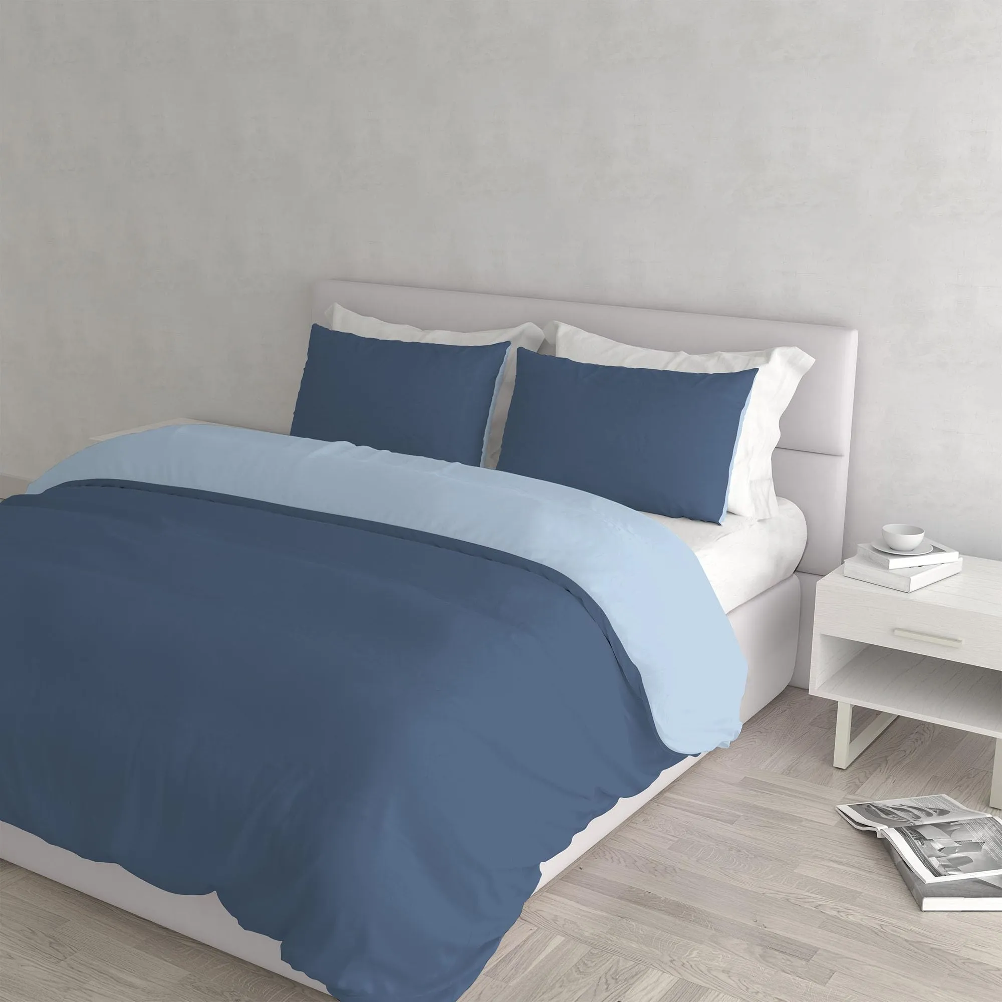 Italian Bed Linen Set Copripiumino 100% Cotone, Matrimoniale, 250x200 cm, Avio/Azzurro - immagine 1
