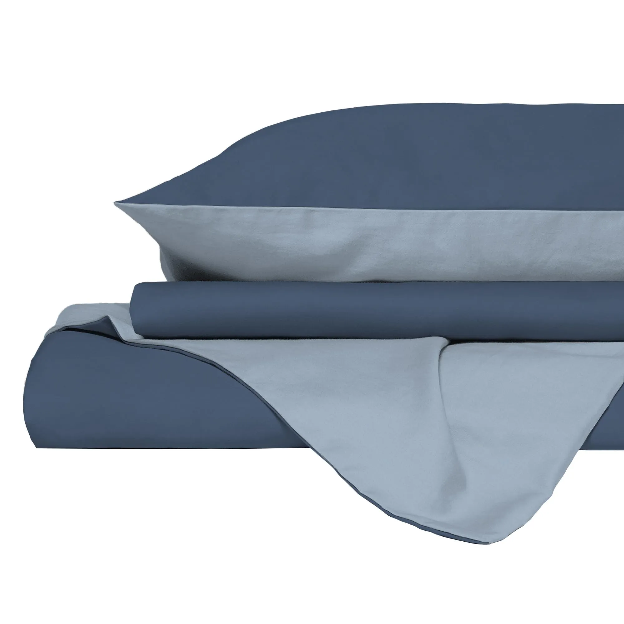 Italian Bed Linen Set Copripiumino 100% Cotone, Matrimoniale, 250x200 cm, Avio/Azzurro - immagine 9