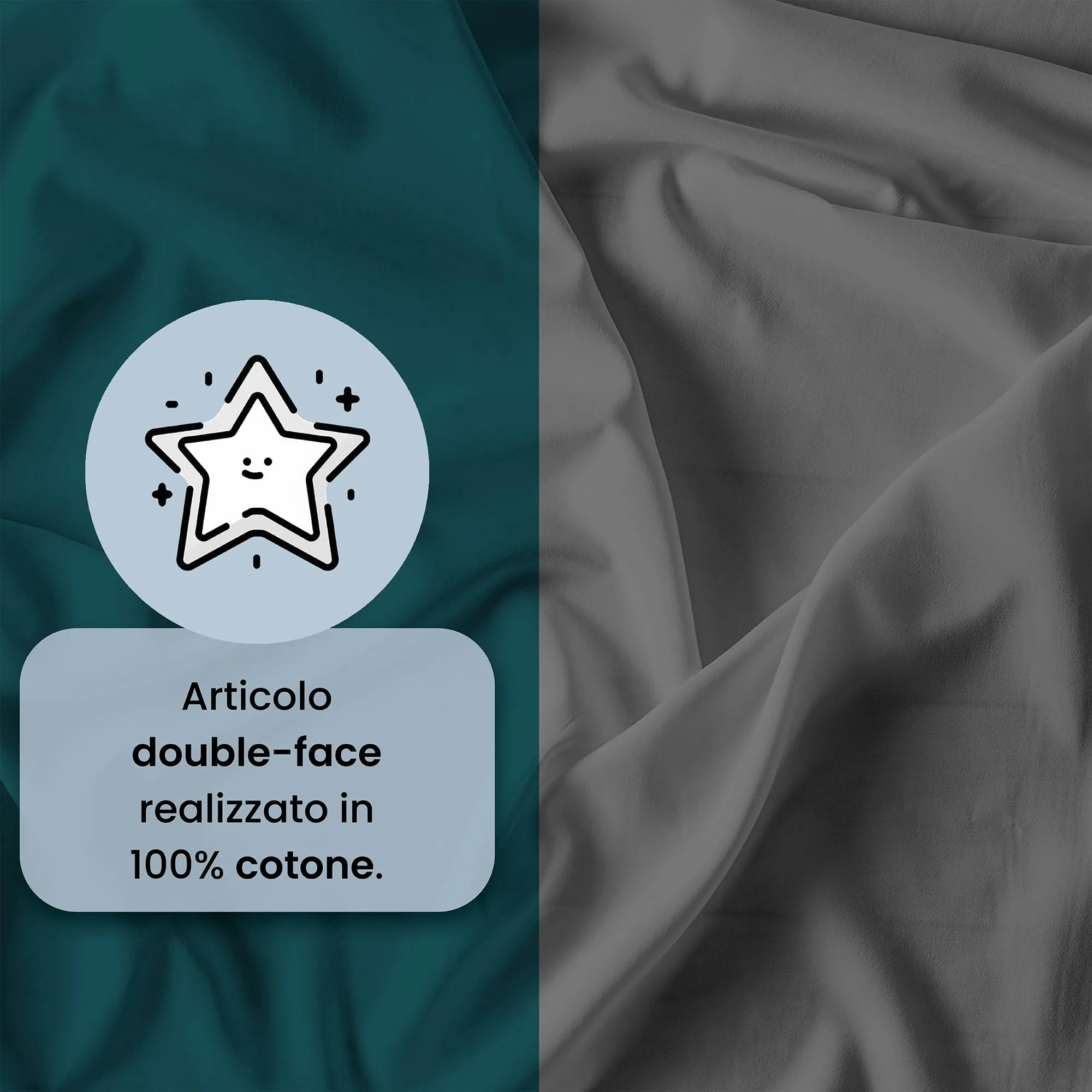 Italian Bed Linen Set Copripiumino 100% Cotone, Piazza e Mezza, 200x200 cm, Verde Petrolio/Grigio Scuro - immagine 3