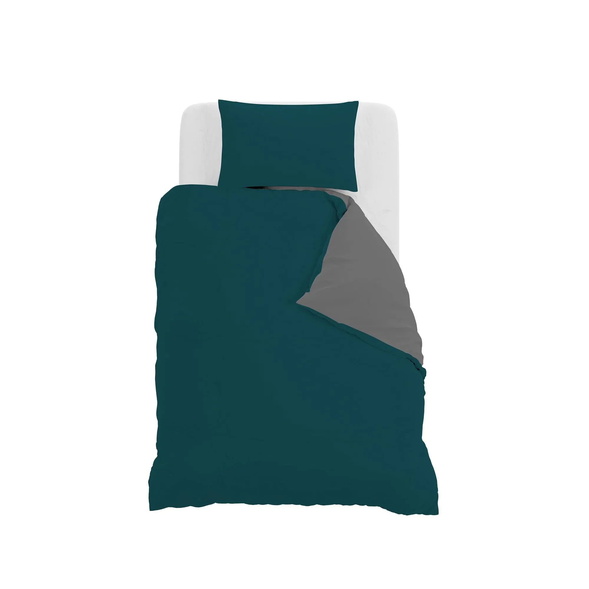 Italian Bed Linen Set Copripiumino 100% Cotone, Piazza e Mezza, 200x200 cm, Verde Petrolio/Grigio Scuro - immagine 10