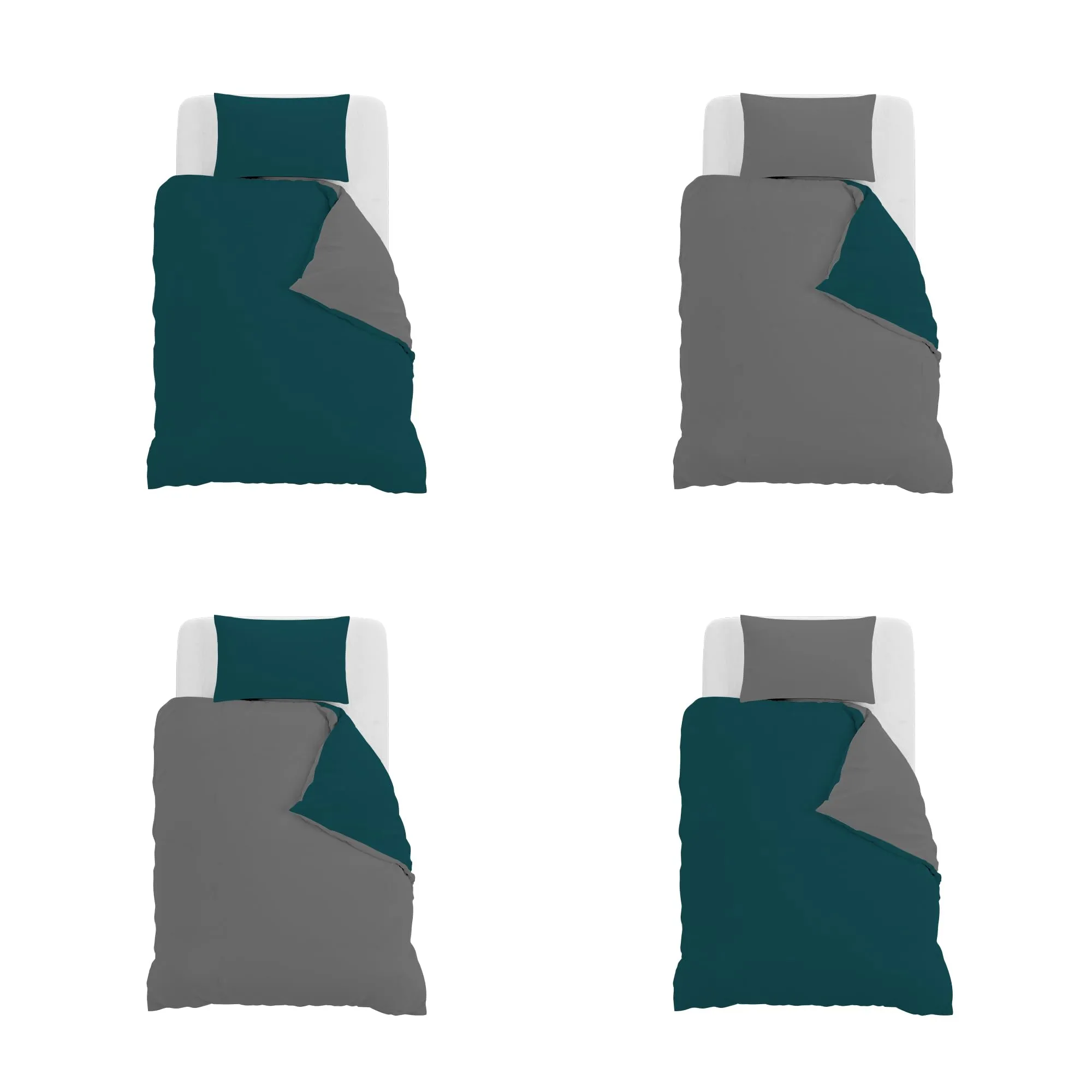Italian Bed Linen Set Copripiumino 100% Cotone, Piazza e Mezza, 200x200 cm, Verde Petrolio/Grigio Scuro - immagine 11