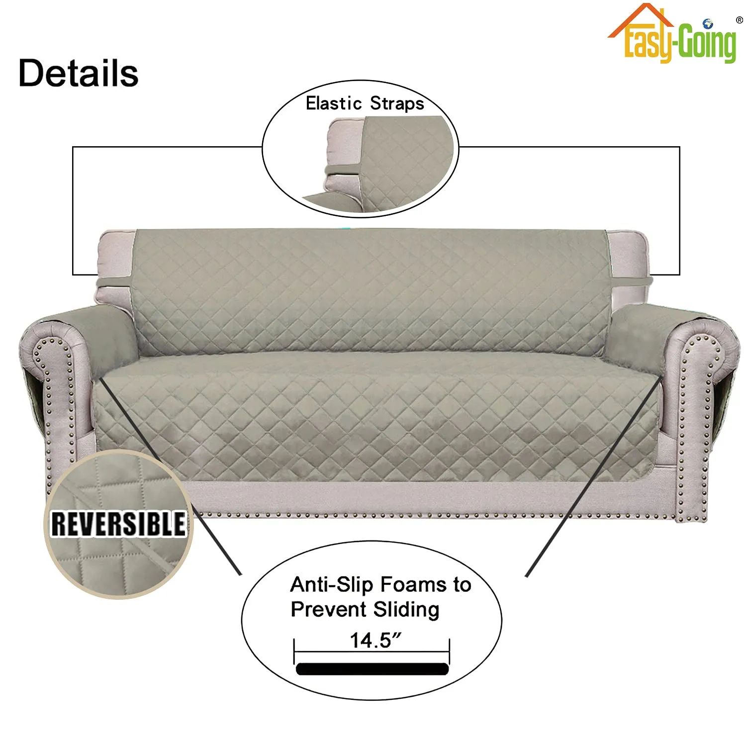Easy-Going Copridivano Reversibile per Divano a 3 Cuscini, Grande, Beige - immagine 3