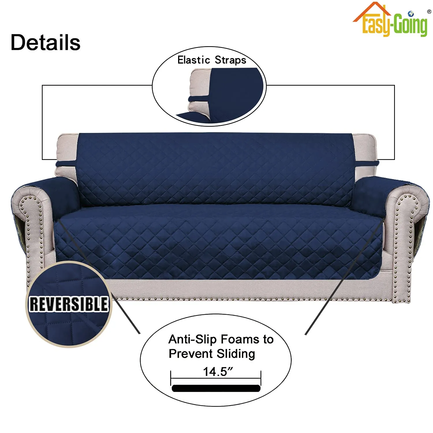 Easy-Going Fodera Reversibile per Divano a 2 Posti, Protezione per Mobili con Cinghie Elastiche per Animali Domestici - immagine 3
