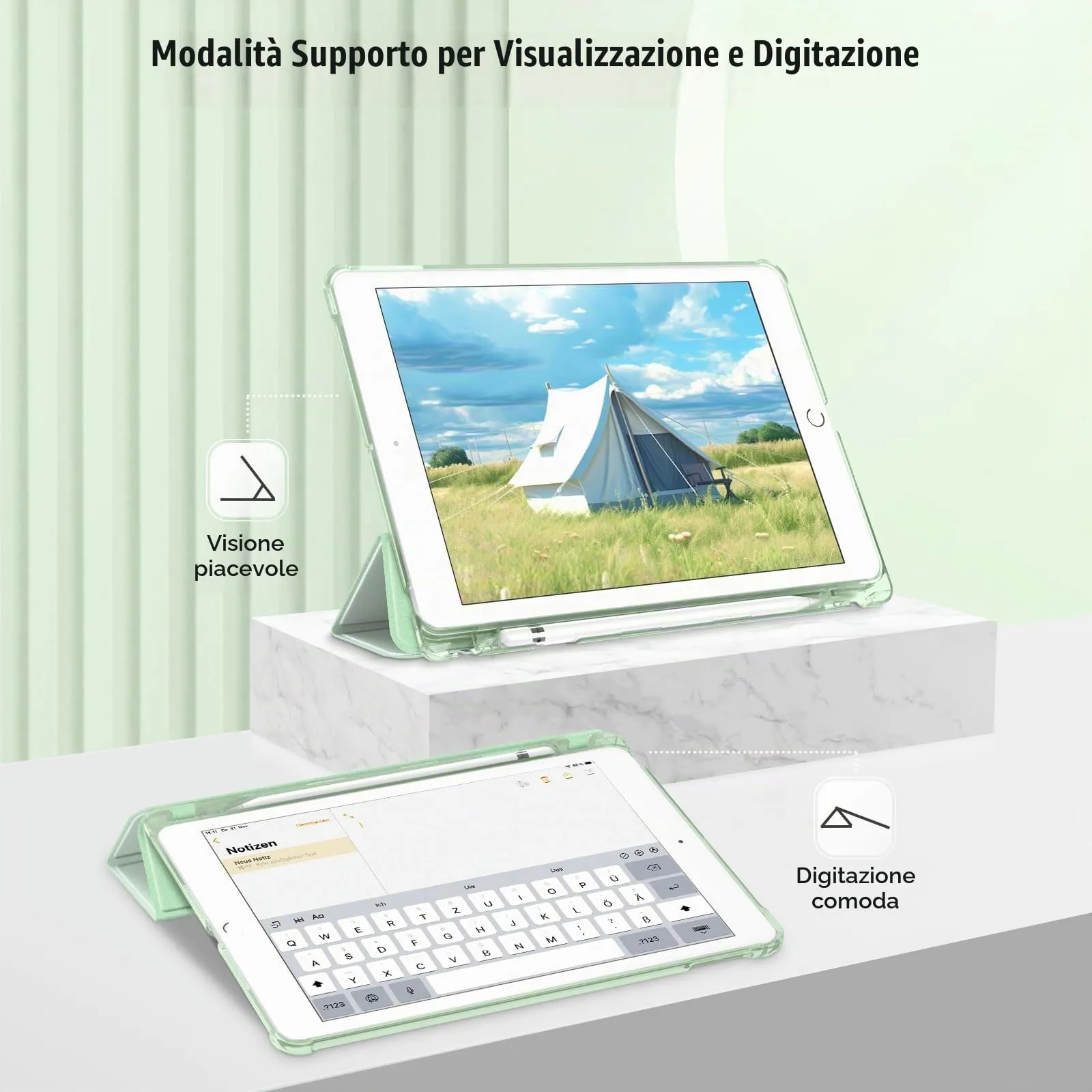 FINTIE Custodia per iPad 10.2 Pollici (9a/8a/7a Generazione 2019-2021) con Porta Matita, Verde Chiaro - immagine 3