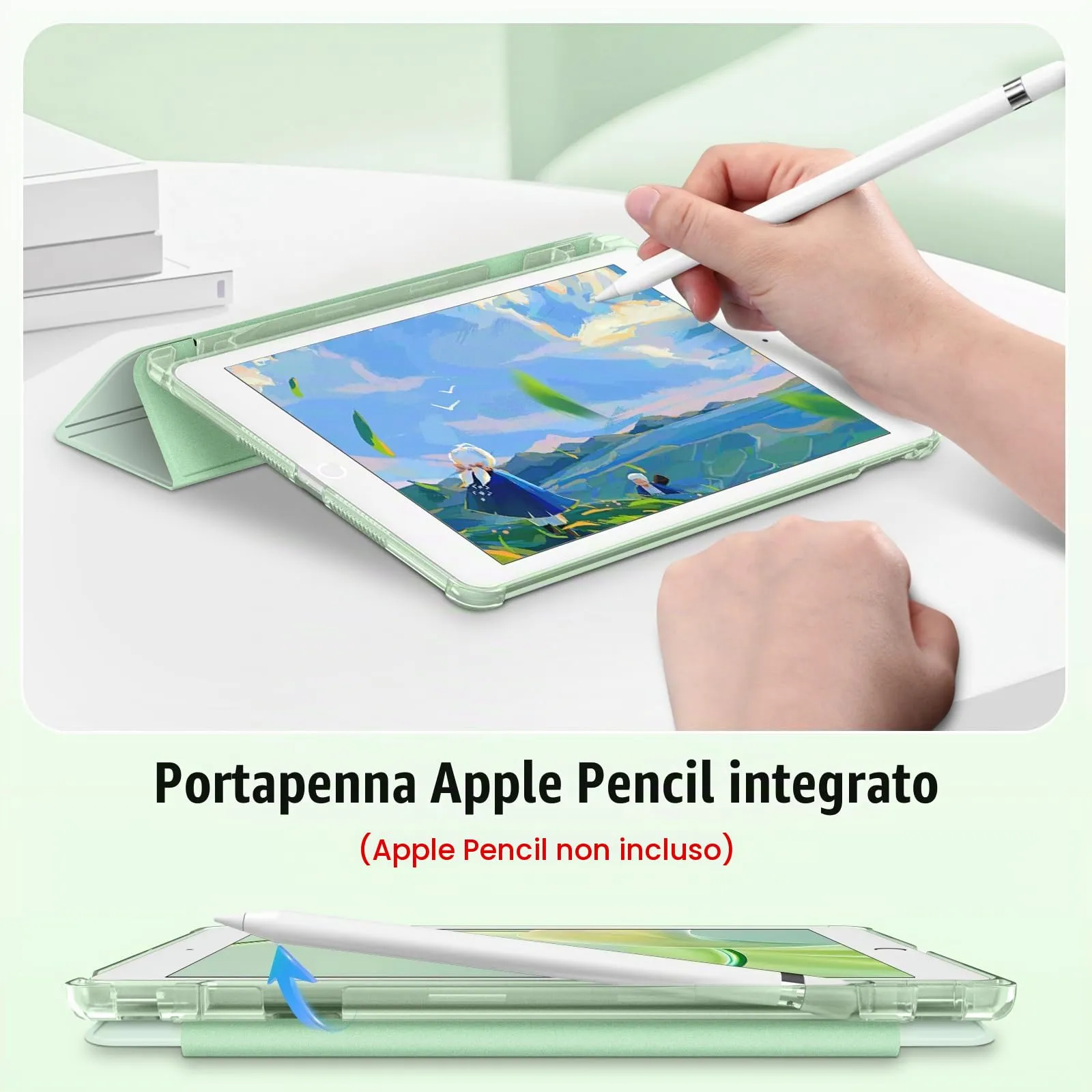 FINTIE Custodia per iPad 10.2 Pollici (9a/8a/7a Generazione 2019-2021) con Porta Matita, Verde Chiaro - immagine 6
