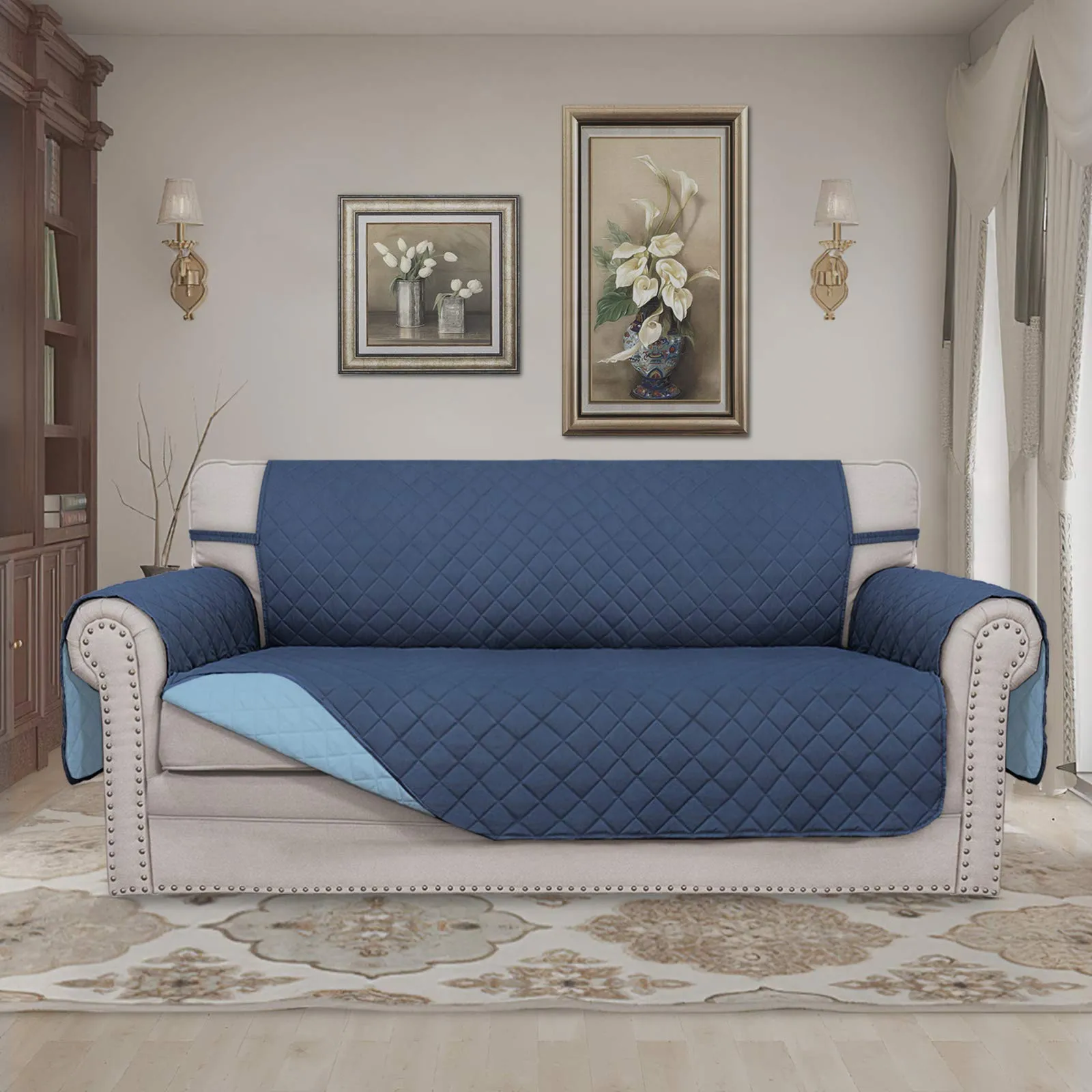 Easy-Going Copridivano Reversibile Oversize con 2 Cuscini, Blu Scuro/Azzurro - immagine 2