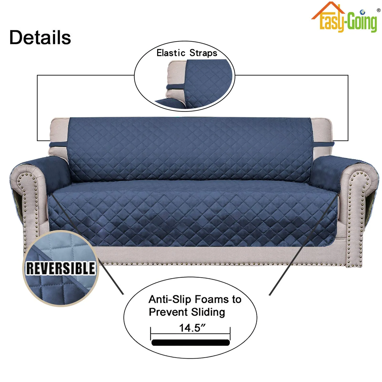 Easy-Going Copridivano Reversibile Oversize con 2 Cuscini, Blu Scuro/Azzurro - immagine 3