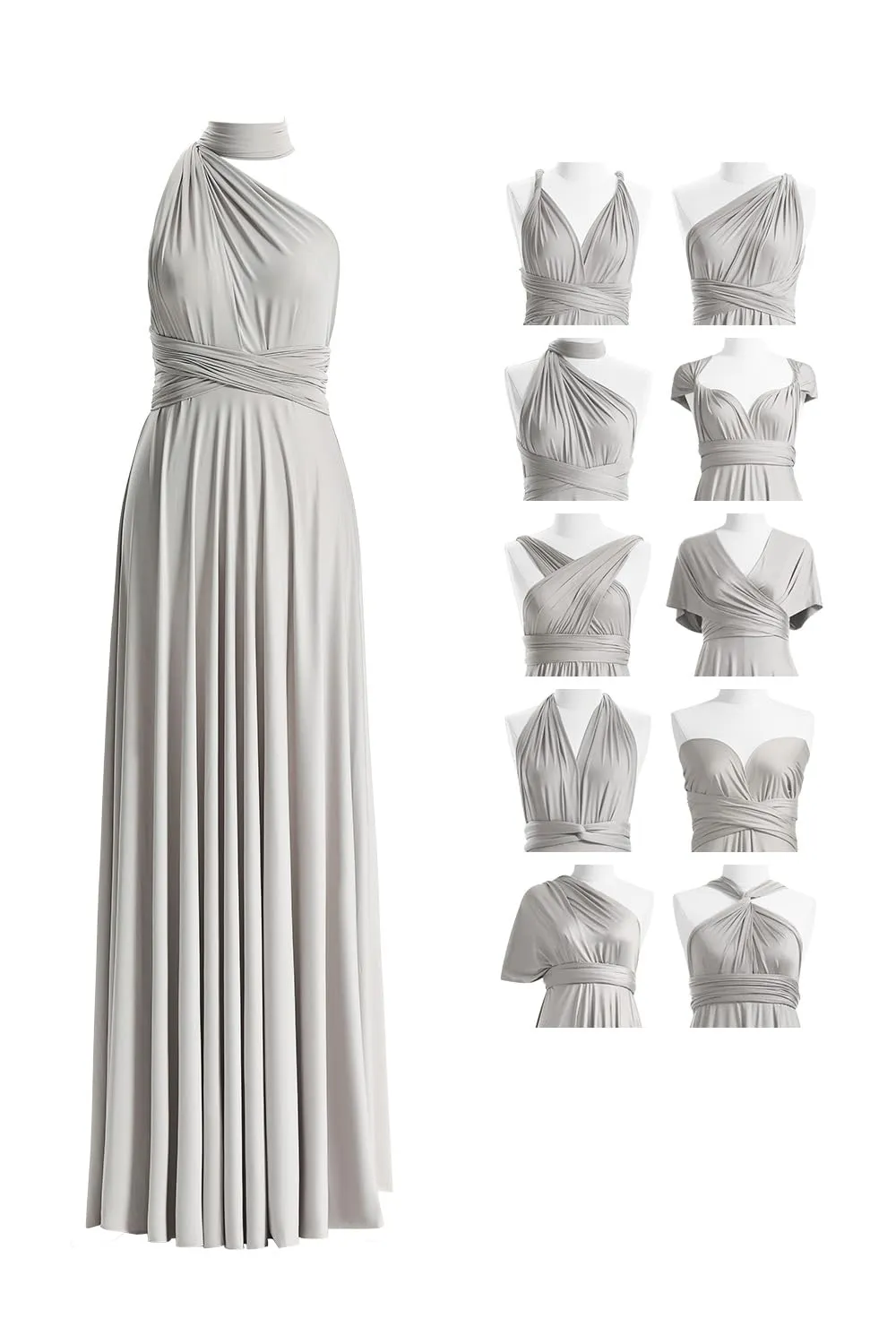 72styles Abito Cerimonia Donna Infinity Damigella d'Onore Multiway Taglia unica Plus Grigio Argento - immagine 1